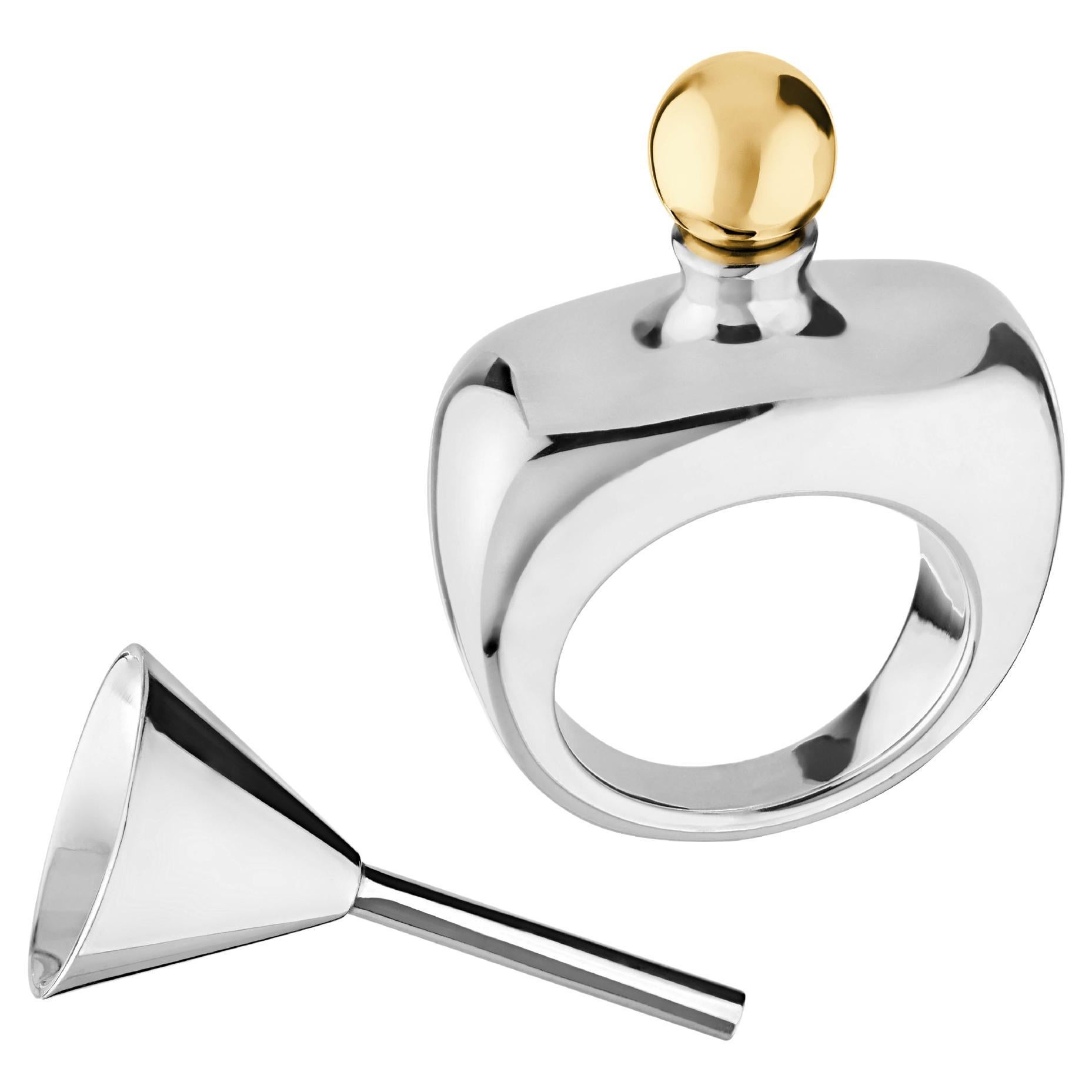 Betony Vernon "Essence Ring" with Funnel Sterling Silver 18 Karat Gold in Stock For Sale