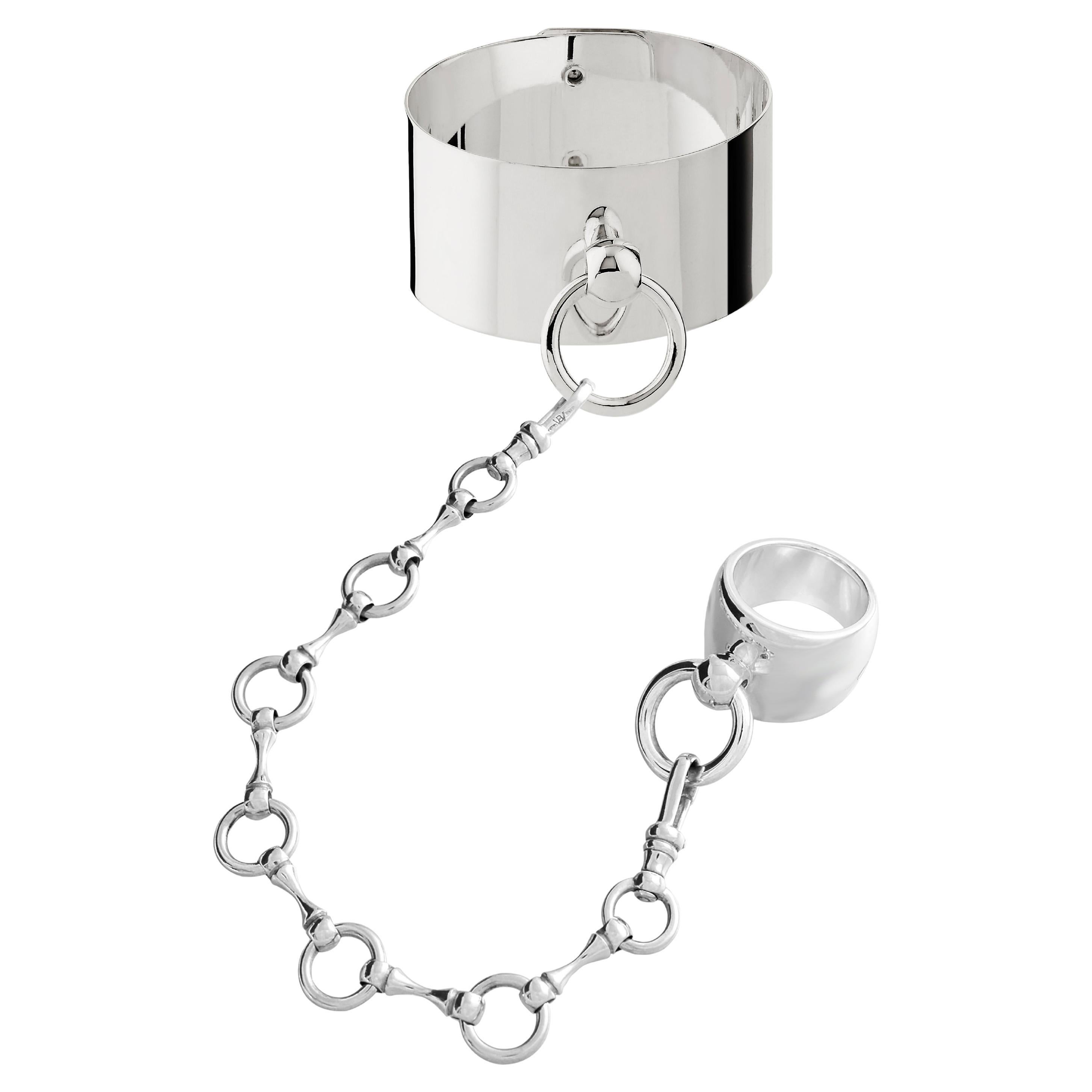 Betony Vernon „O-Ring Manschettenknöpfe“ Großes Armband Kette Ring Sterlingsilber 925