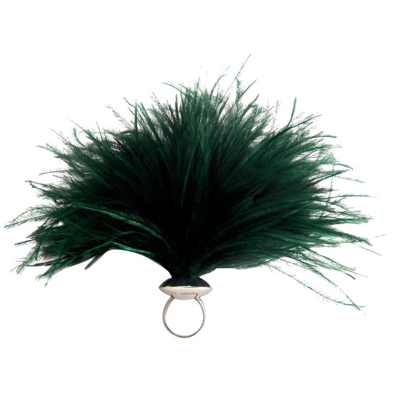 Betony Vernon "Ostrich Feather Puff" Green Ring Sterling Silver 925 in Stock For Sale