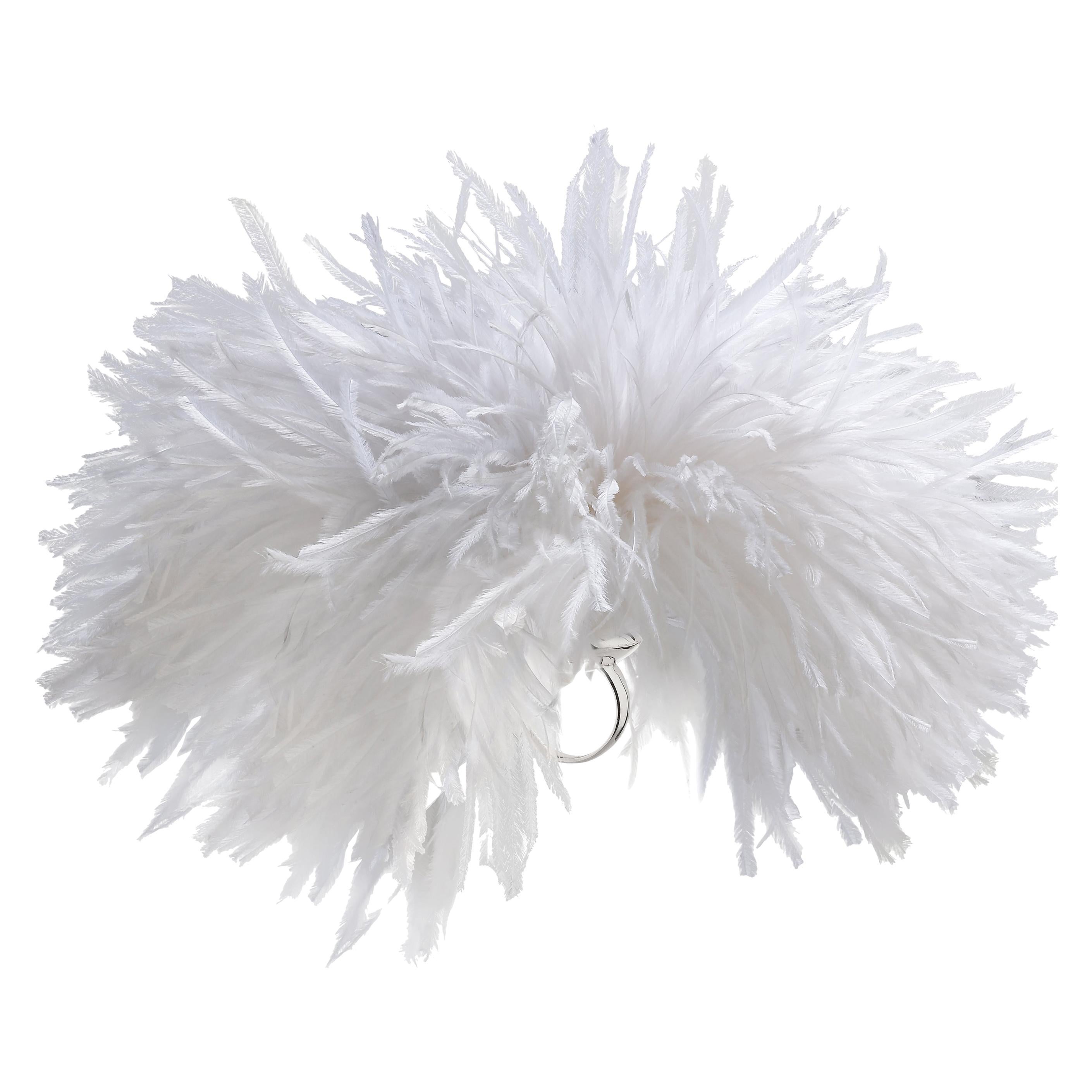 Betony Vernon "Ostrich Feather Puff" White Ring Sterling Silver 925 in Stock