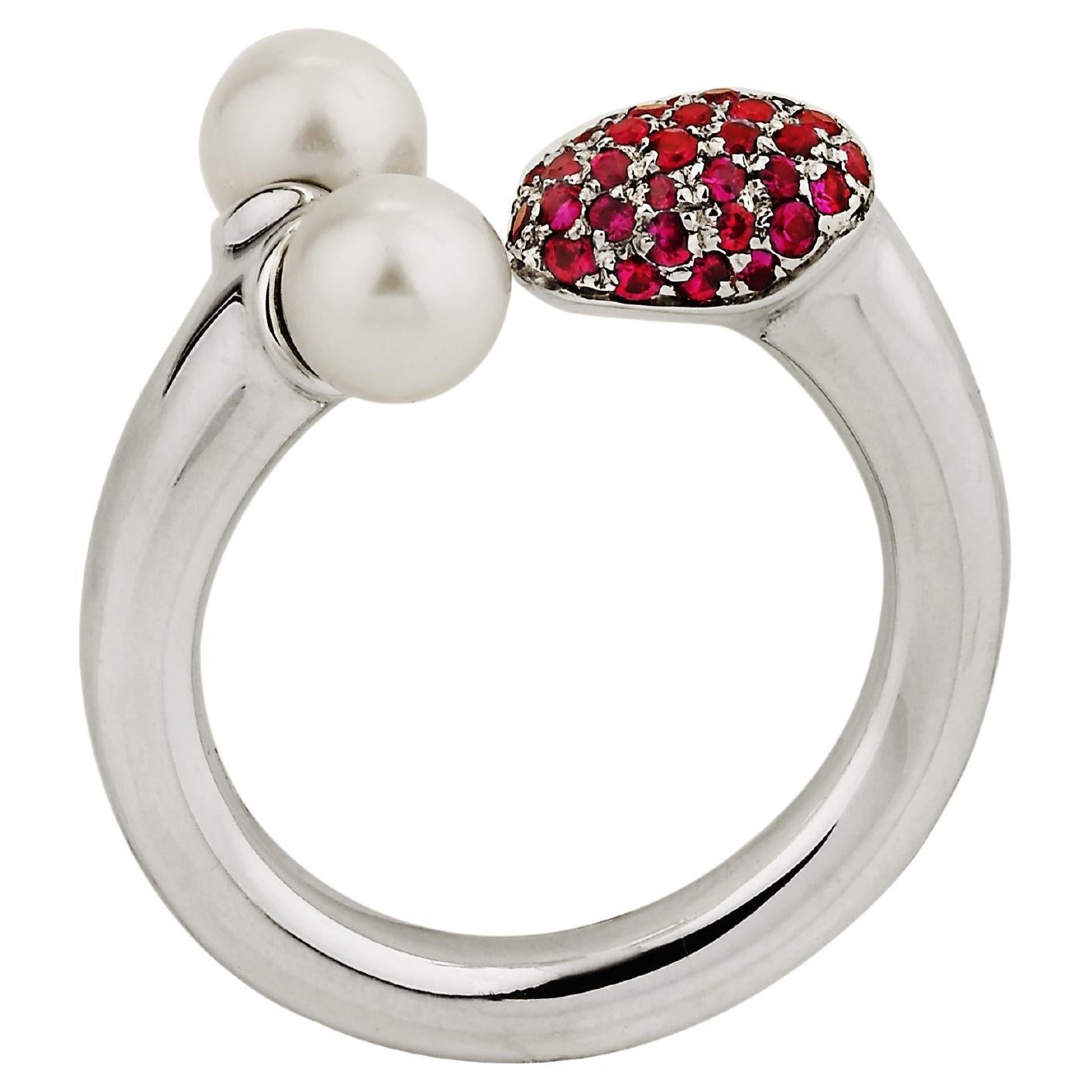 Betony Vernon "Sleeping Ring" Small 18K Gold, Ruby and Pearls For Sale