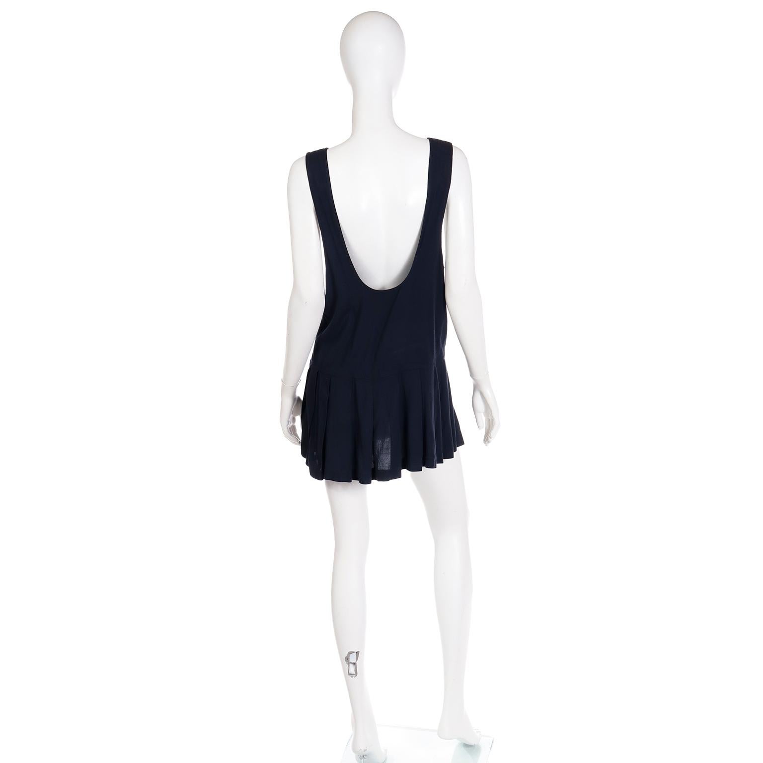 Betsey Johnson 1980s Punk Label Black Scoop Neck Mini Dress w Pleated Skirt In Excellent Condition In Portland, OR