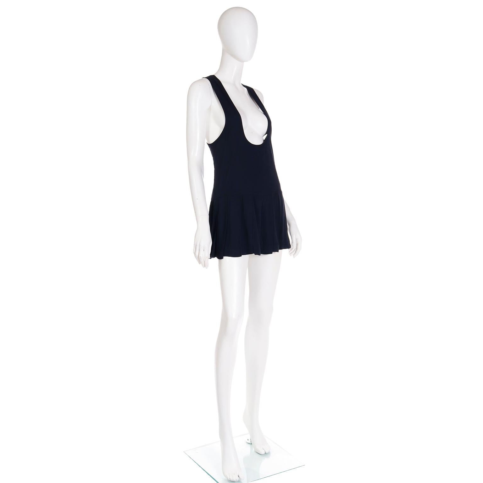 Women's Betsey Johnson 1980s Punk Label Black Scoop Neck Mini Dress w Pleated Skirt