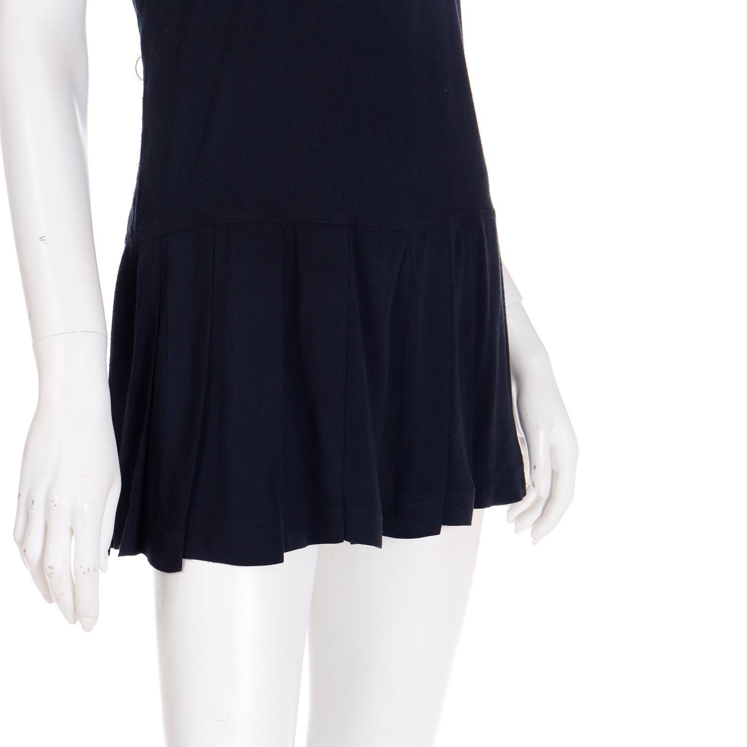 Betsey Johnson 1980s Punk Label Black Scoop Neck Mini Dress w Pleated Skirt 2