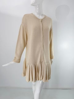 Betsey Johnson 1980s Punk Label Off White Chunky Knit Cardigan Skirted Sweater