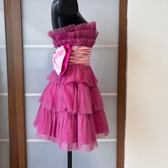 Betsey Johnson abito cocktail strapless fucsia/rosa con volants Barbie insp