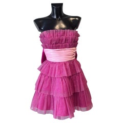 Betsey Johnson strapless fuchsia/pink cocktail dress with ruffles Barbie insp