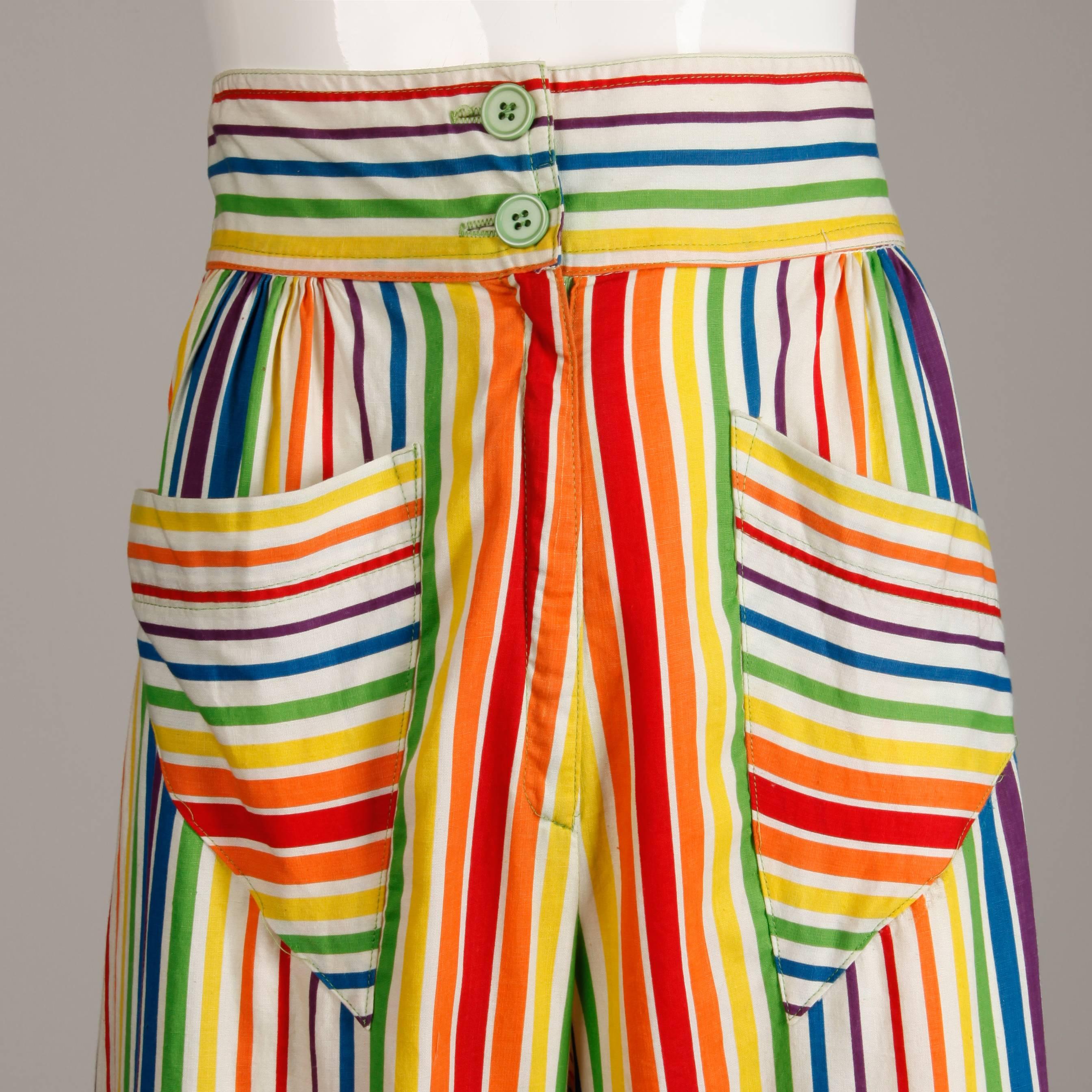 Betsey Johnson for Alley Cat Vintage Rainbow Striped Palazzo Pants, 1970s In Excellent Condition For Sale In Sparks, NV
