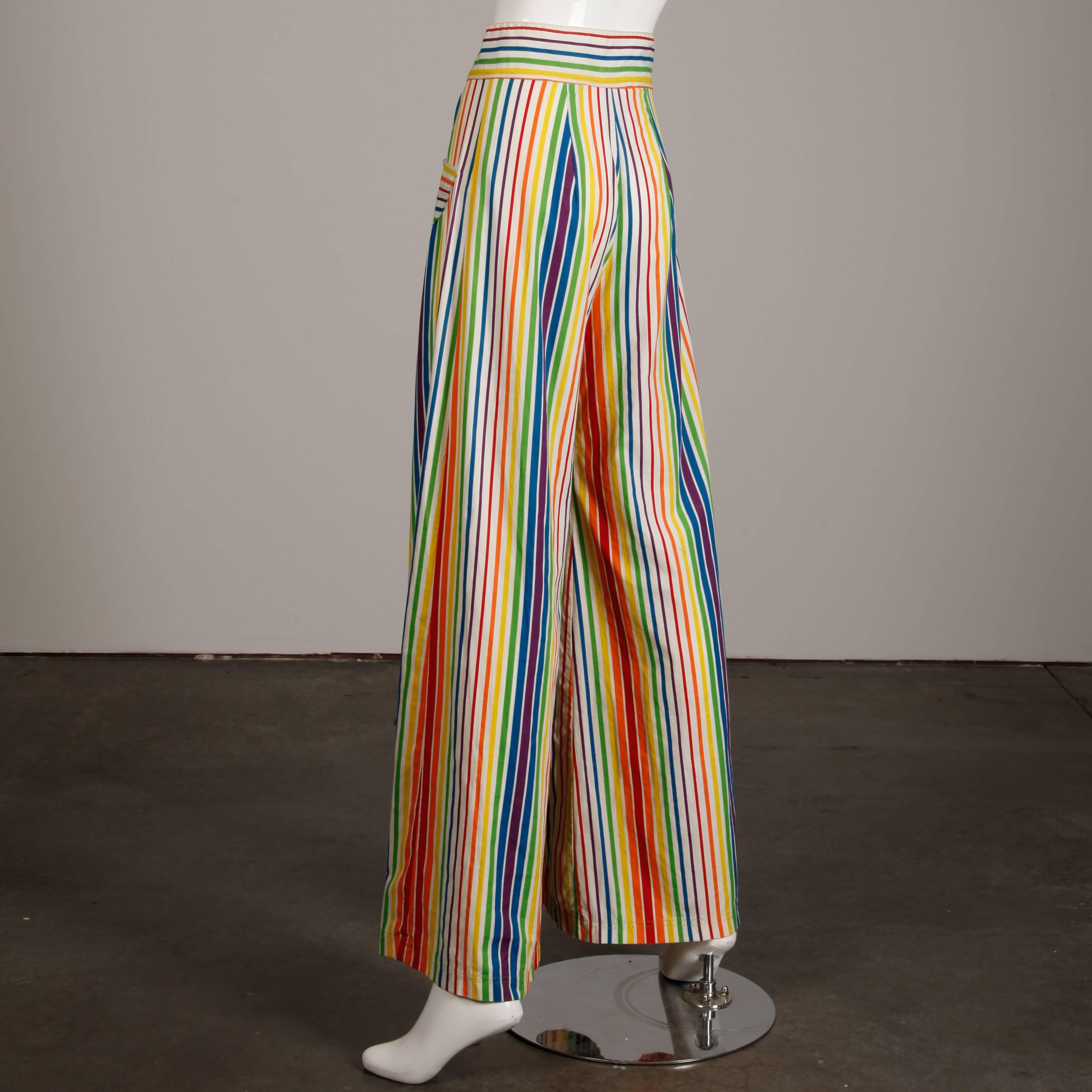 Women's Betsey Johnson for Alley Cat Vintage Rainbow Striped Palazzo Pants, 1970s For Sale