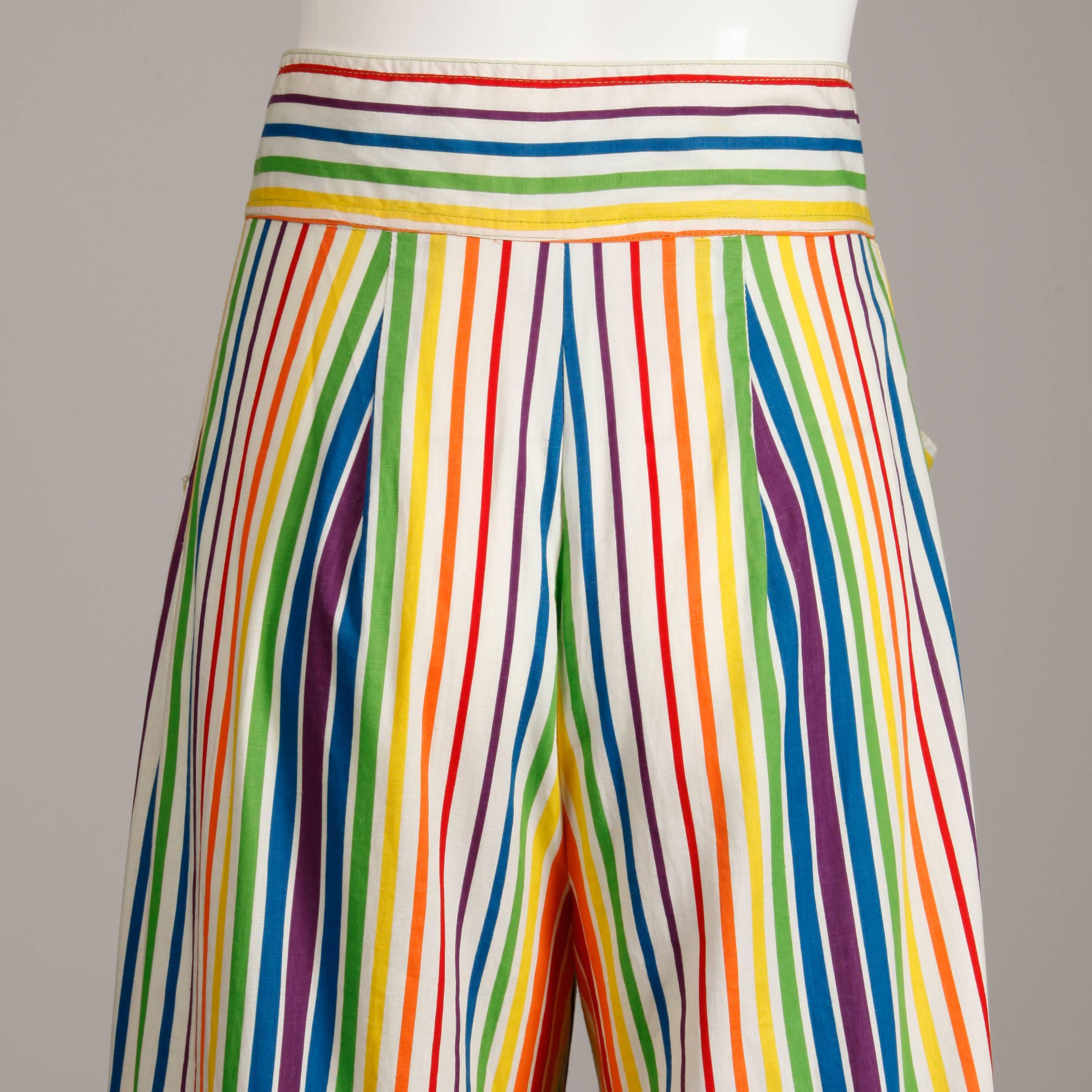 Betsey Johnson for Alley Cat Vintage Rainbow Striped Palazzo Pants, 1970s For Sale 1