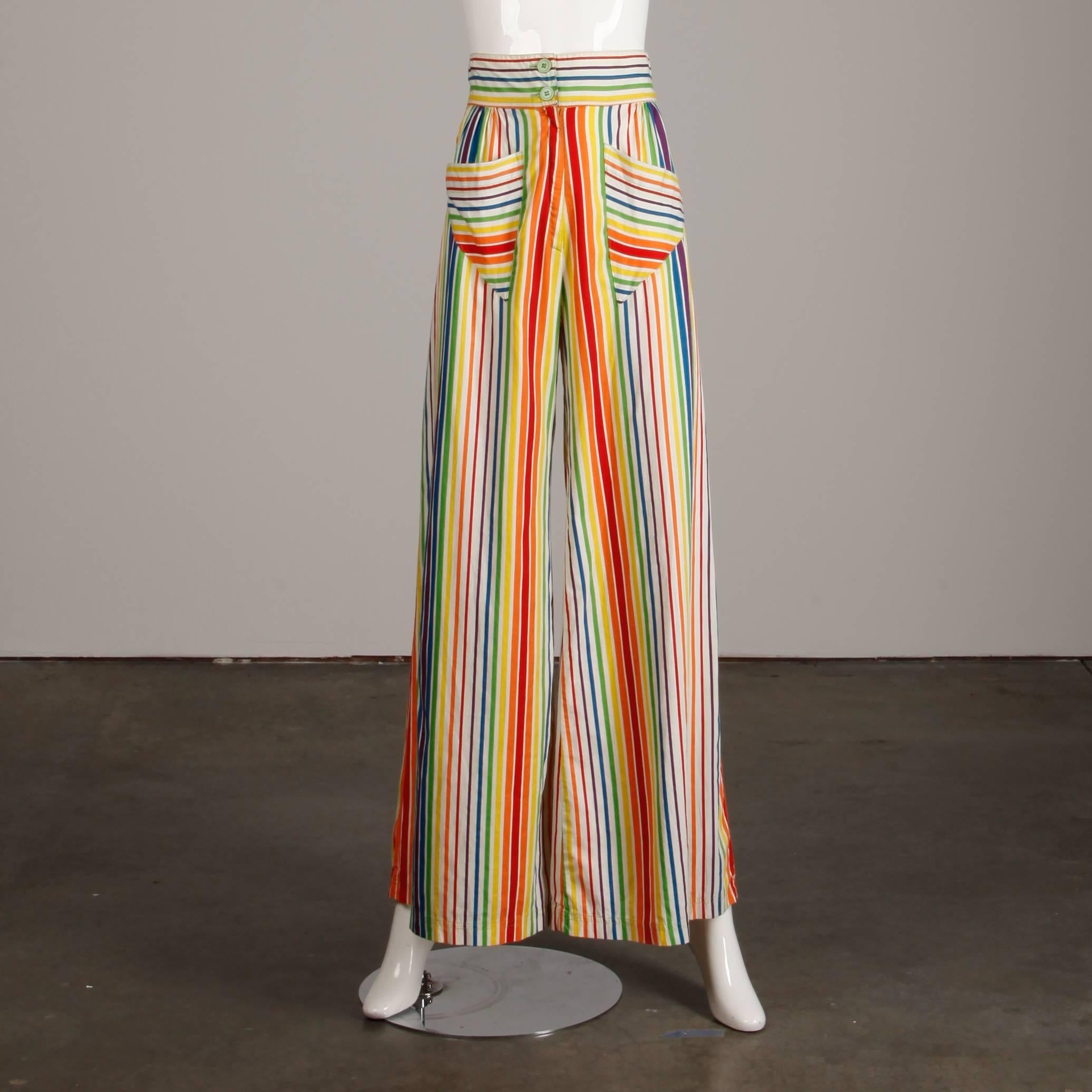 Betsey Johnson for Alley Cat Vintage Rainbow Striped Palazzo Pants, 1970s For Sale 2