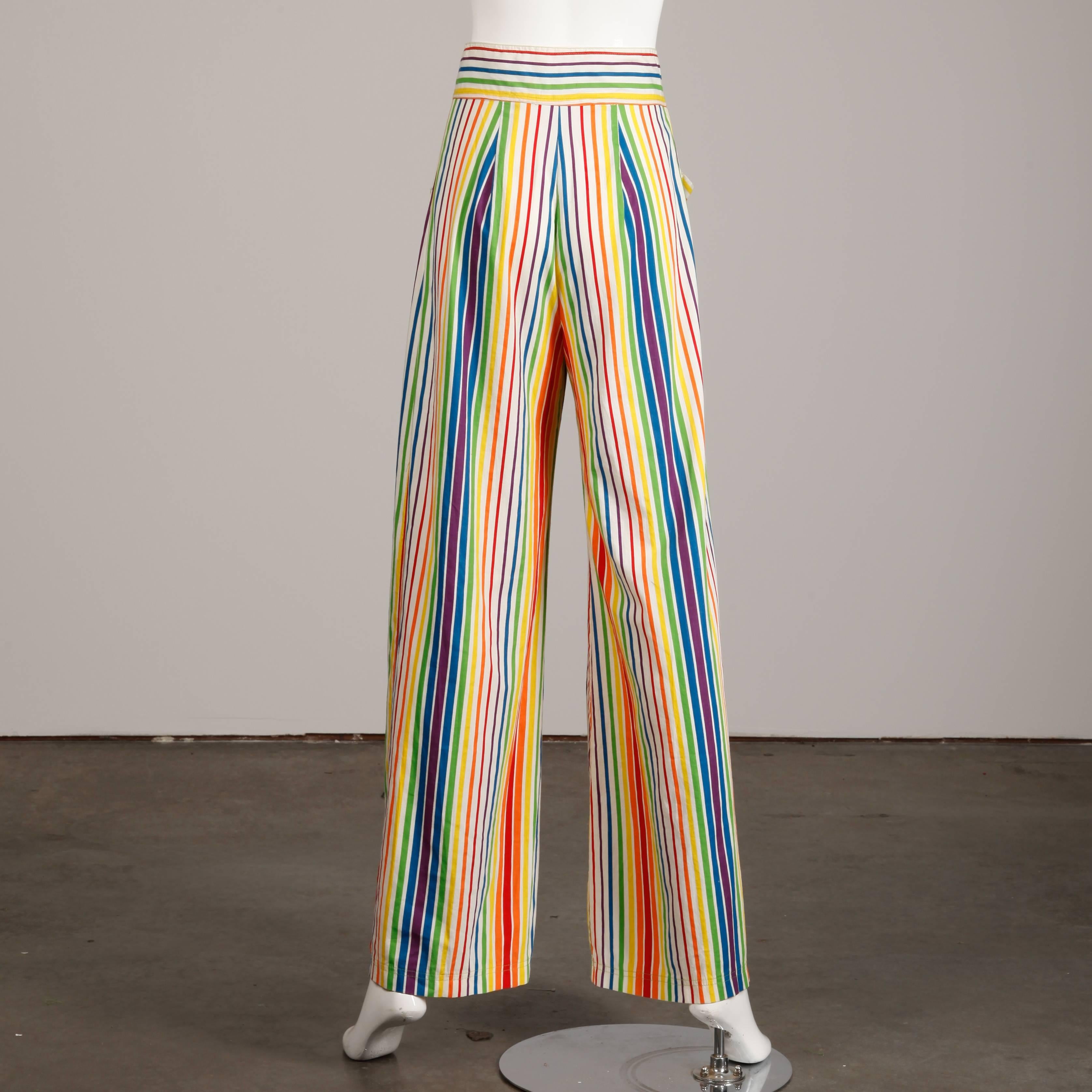 Betsey Johnson for Alley Cat Vintage Rainbow Striped Palazzo Pants, 1970s For Sale 4