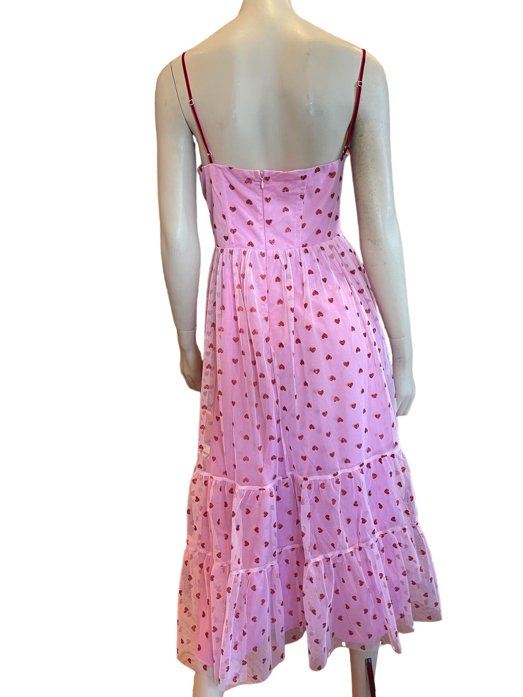 Betsey Johnson Valentines Metallica Heart Print Mesh Dress In Excellent Condition In Greenport, NY