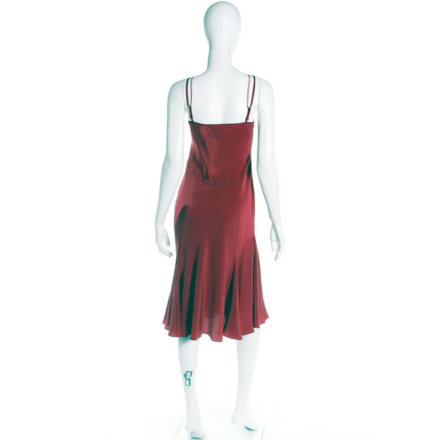 Betsey Johnson Vintage Red Silk Bias Slip Dress w Flower Applique and ...