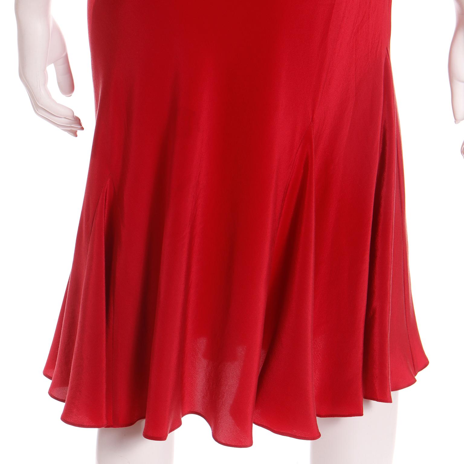 Betsey Johnson Vintage Red Silk Bias Slip Dress w Flower Applique & Embroidery 2