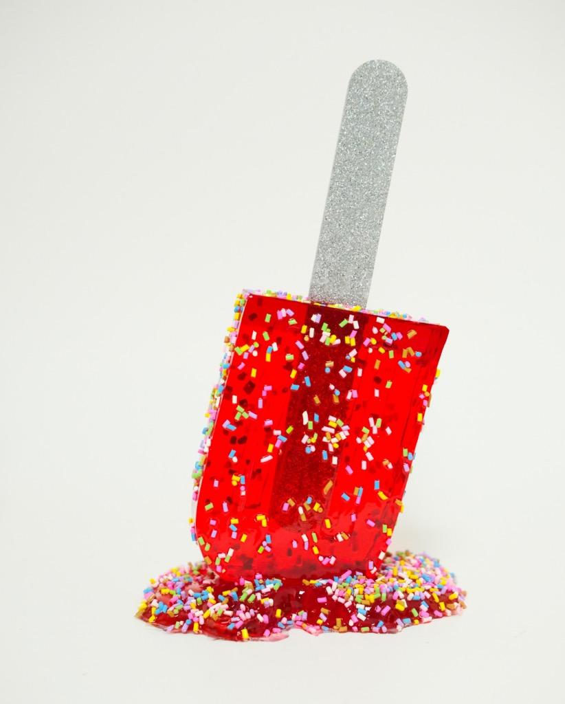 Betsy Enzensberger Figurative Sculpture - "Bigger Red Sprinkle Popsicle " -  Resin Popsicle Sculpture