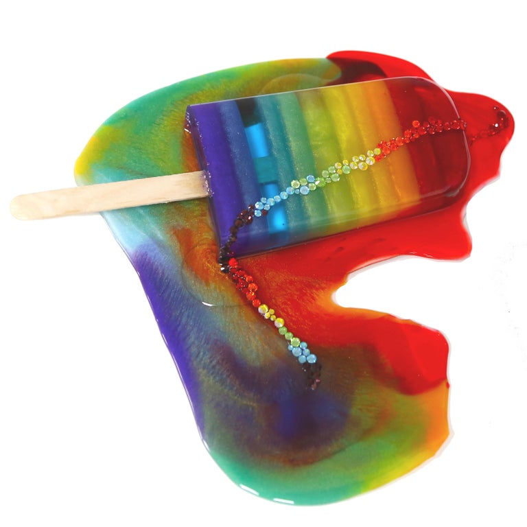 Betsy Enzensberger Figurative Sculpture - "Crystal Double Rainbow Splat" -  Resin Popsicle Sculpture