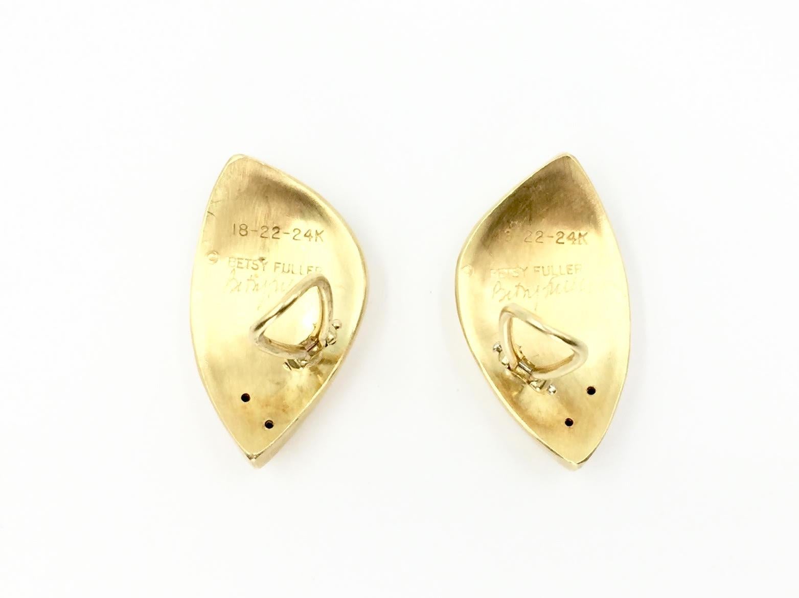 Modern Betsy Fuller Multigold and Diamond Asymmetrical Clip on Earrings For Sale