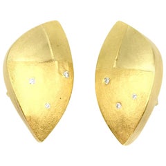 Betsy Fuller Multigold and Diamond Asymmetrical Clip on Earrings