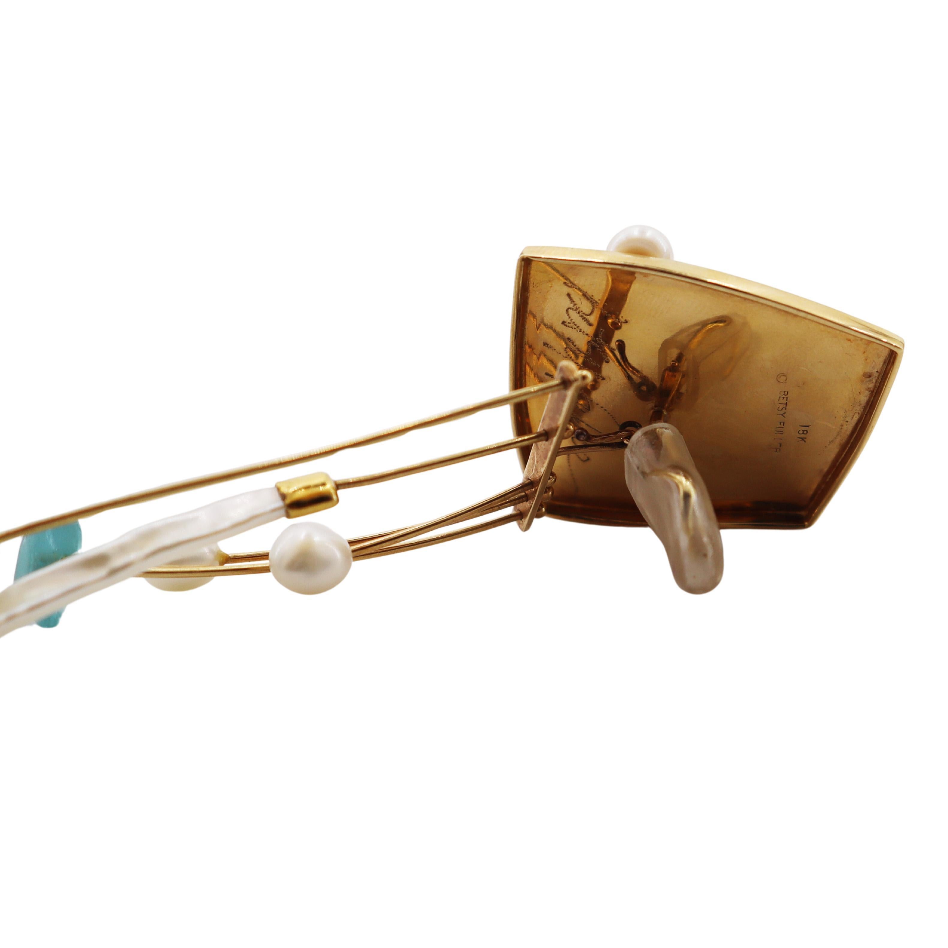 BETSY FULLER Orecchini a clip scultorei in oro 18Kt con perle e tormaline in vendita 3