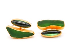 Betsy Fuller Studio Sculptural Clip Earrings 24Kt Gold with 10.68 Cts Tourmaline