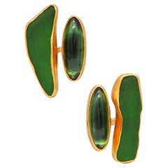 Betsy Fuller Studio Sculptural Clip Earrings 24Kt Gold with 10.68 Cts Tourmaline