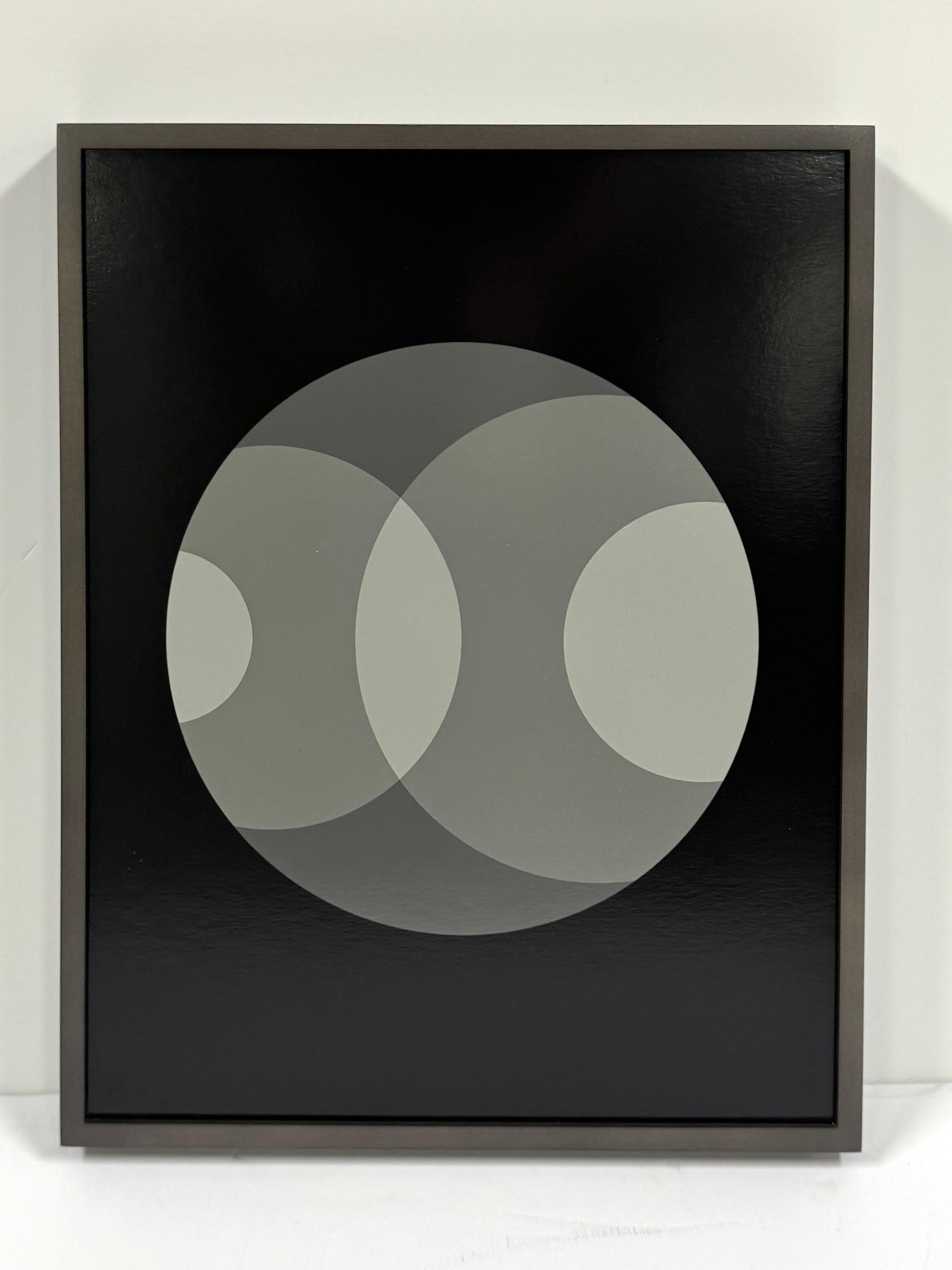 Black & white photograph, small-scale, abstract geometric circles, framed, 2020 - Silver Black and White Photograph by Betsy Kenyon