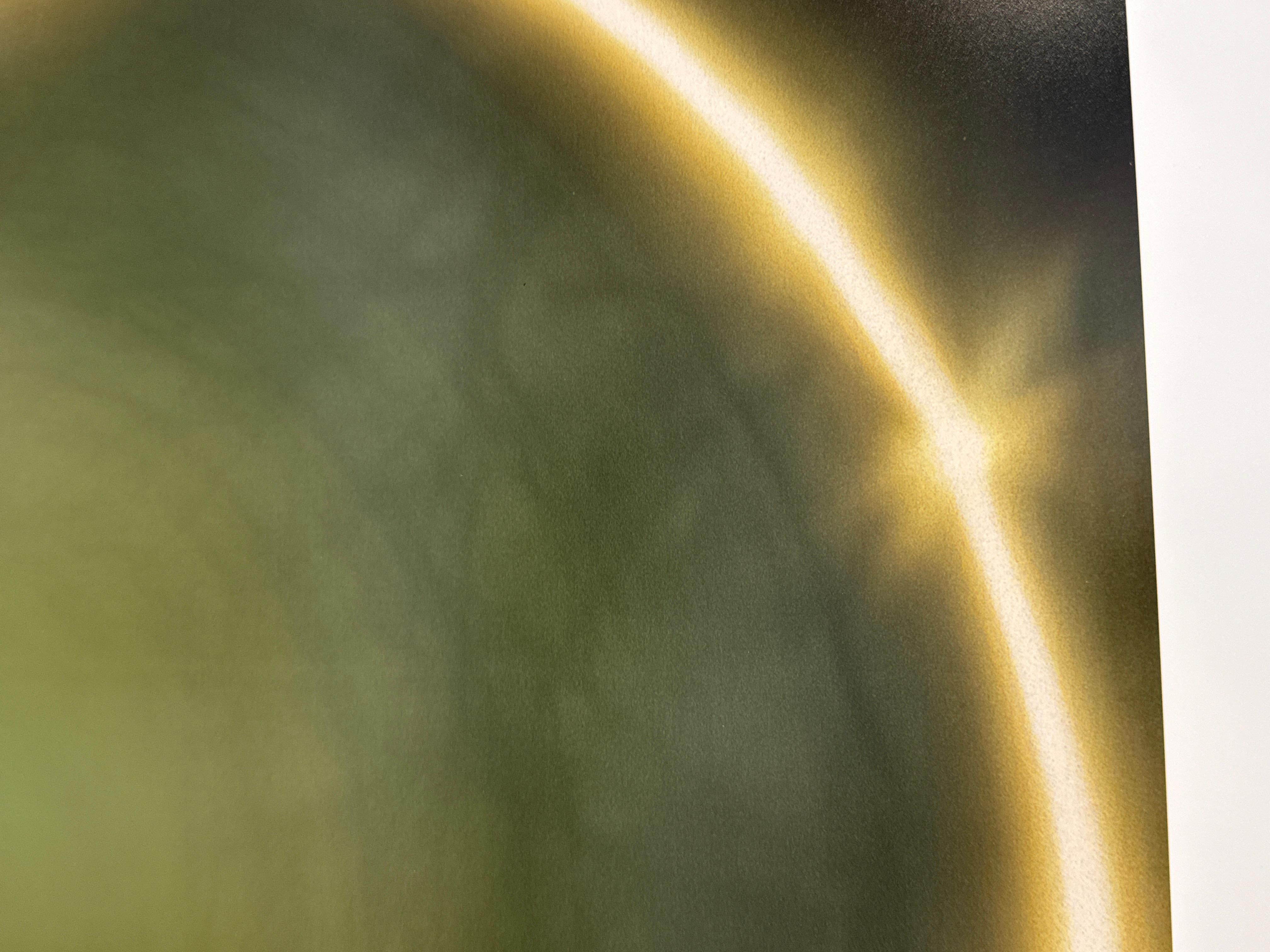 Cette photographie chimique chromogène du soleil, inspirée par la situation, est montée sur plexiglas avec un mécanisme de suspension au dos. Pour sa série 