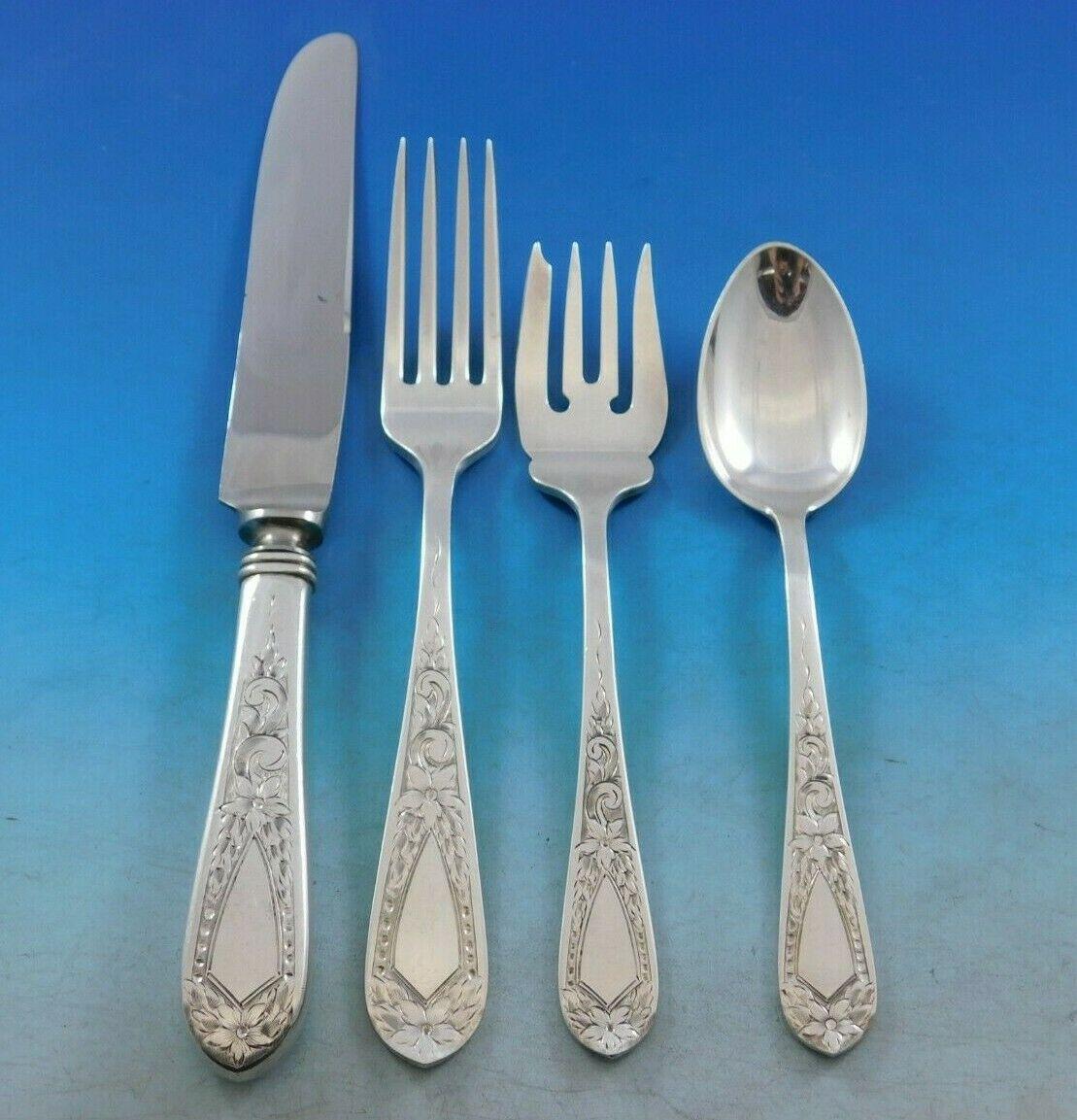 Monumental Betsy Patterson Engraved by Stieff c1932 sterling silver flatware set, 69 pieces. This set includes:

8 Knives, 9