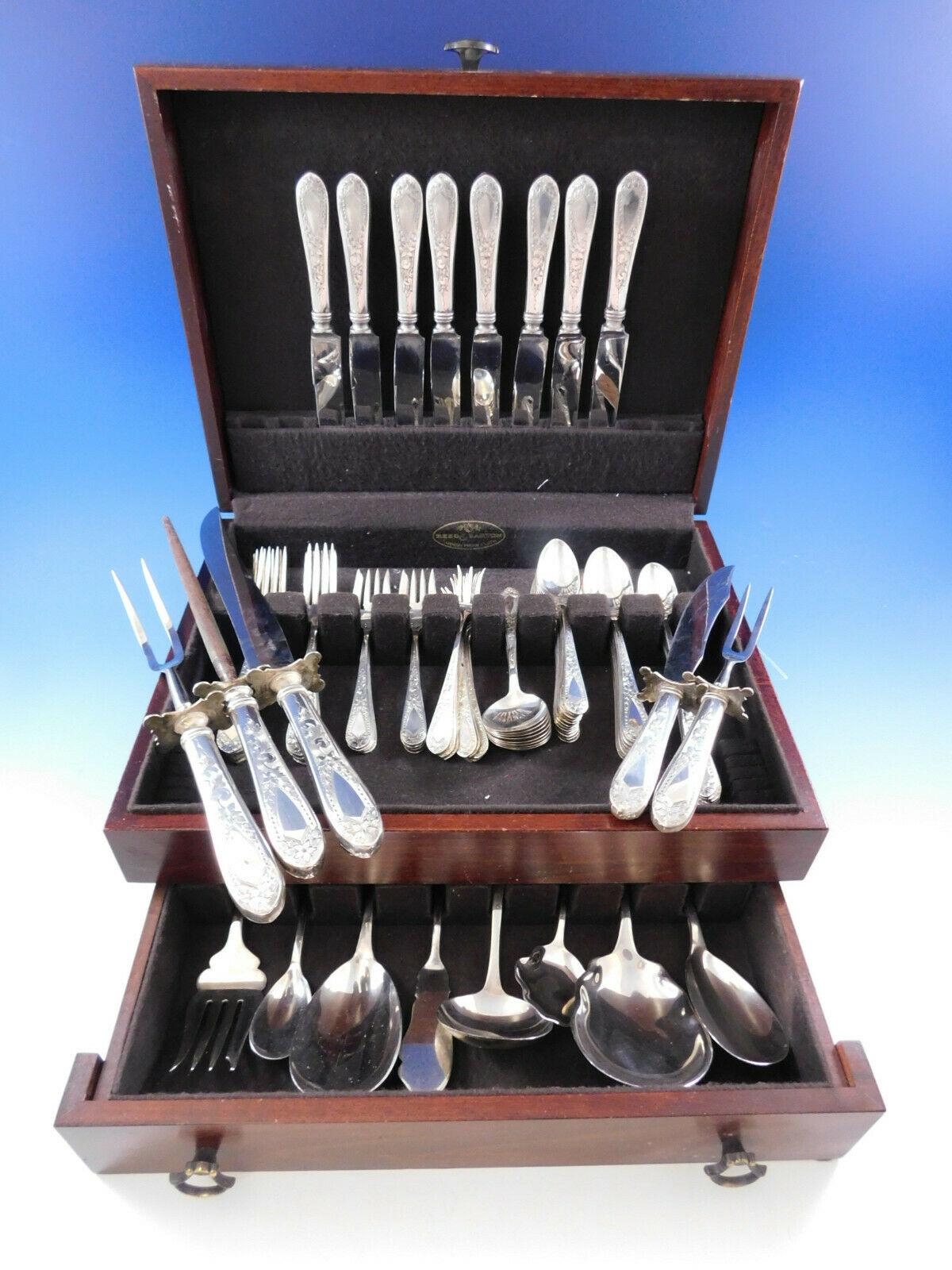 Betsy Patterson Engraved by Stieff circa 1932 sterling silver Flatware set, 77 pieces. This set includes:

8 knives, 9
