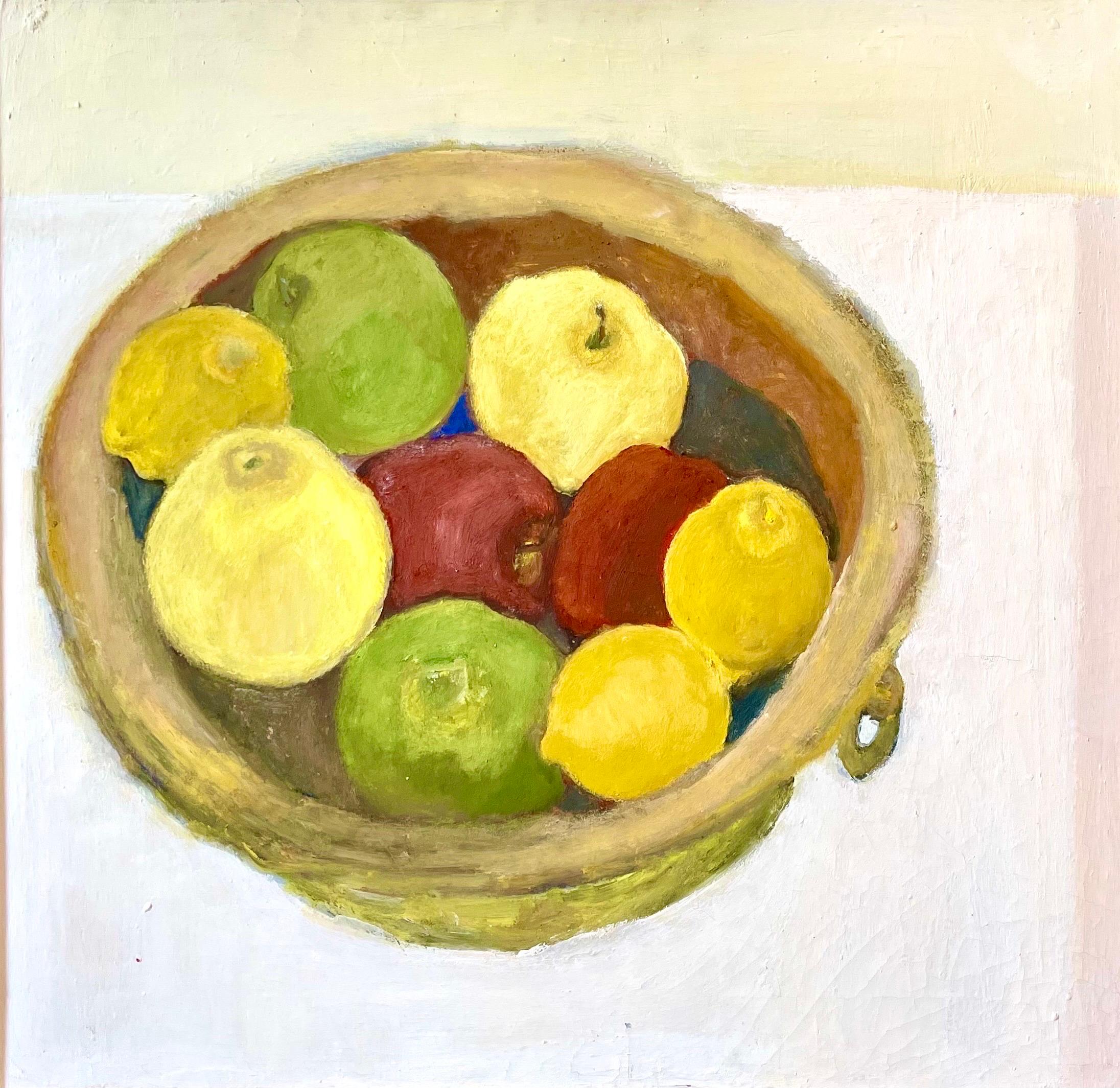 Apfel-Stillleben, Ölgemälde Betsy Podlach, amerikanische post feministische modernistische Kunst im Angebot 1
