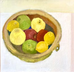 Nature morte aux pommes Peinture à l'huile Betsy Podlach Art moderne post-féministe américain
