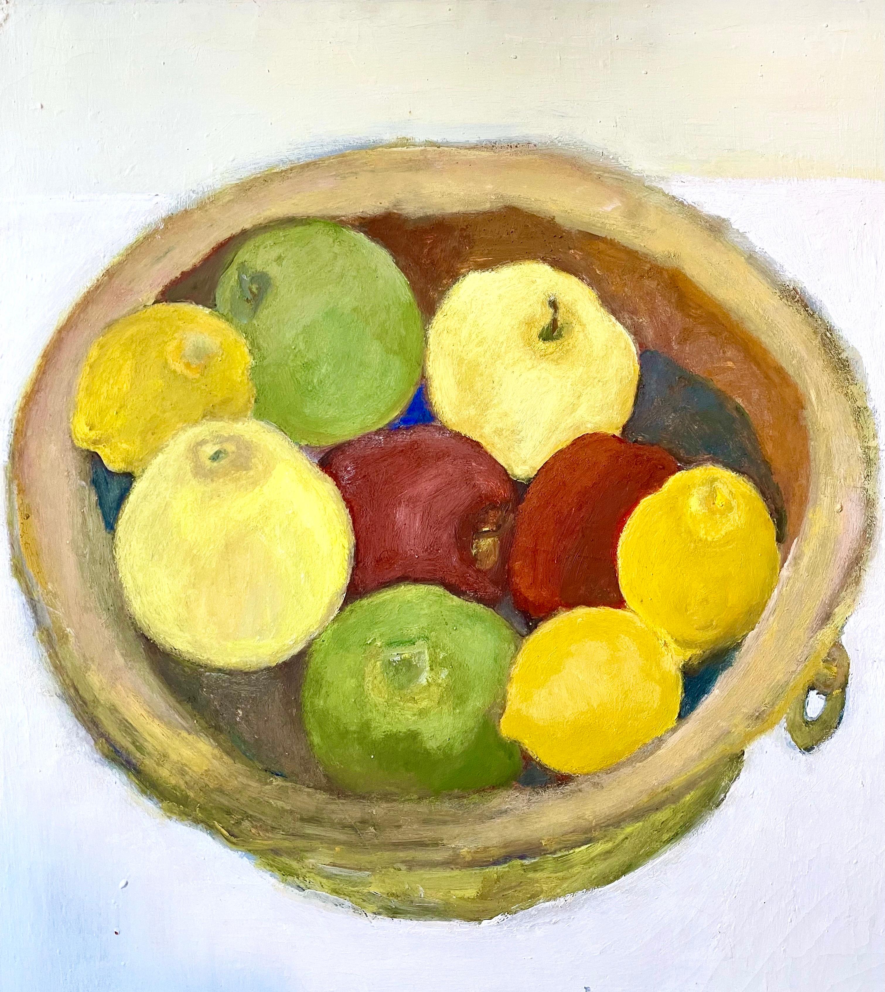Apfel-Stillleben, Ölgemälde Betsy Podlach, amerikanische post feministische modernistische Kunst im Angebot 2