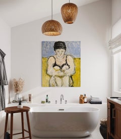 'Beach Day' by Betsy Podlach - Figurative with Blue and Yellow Background