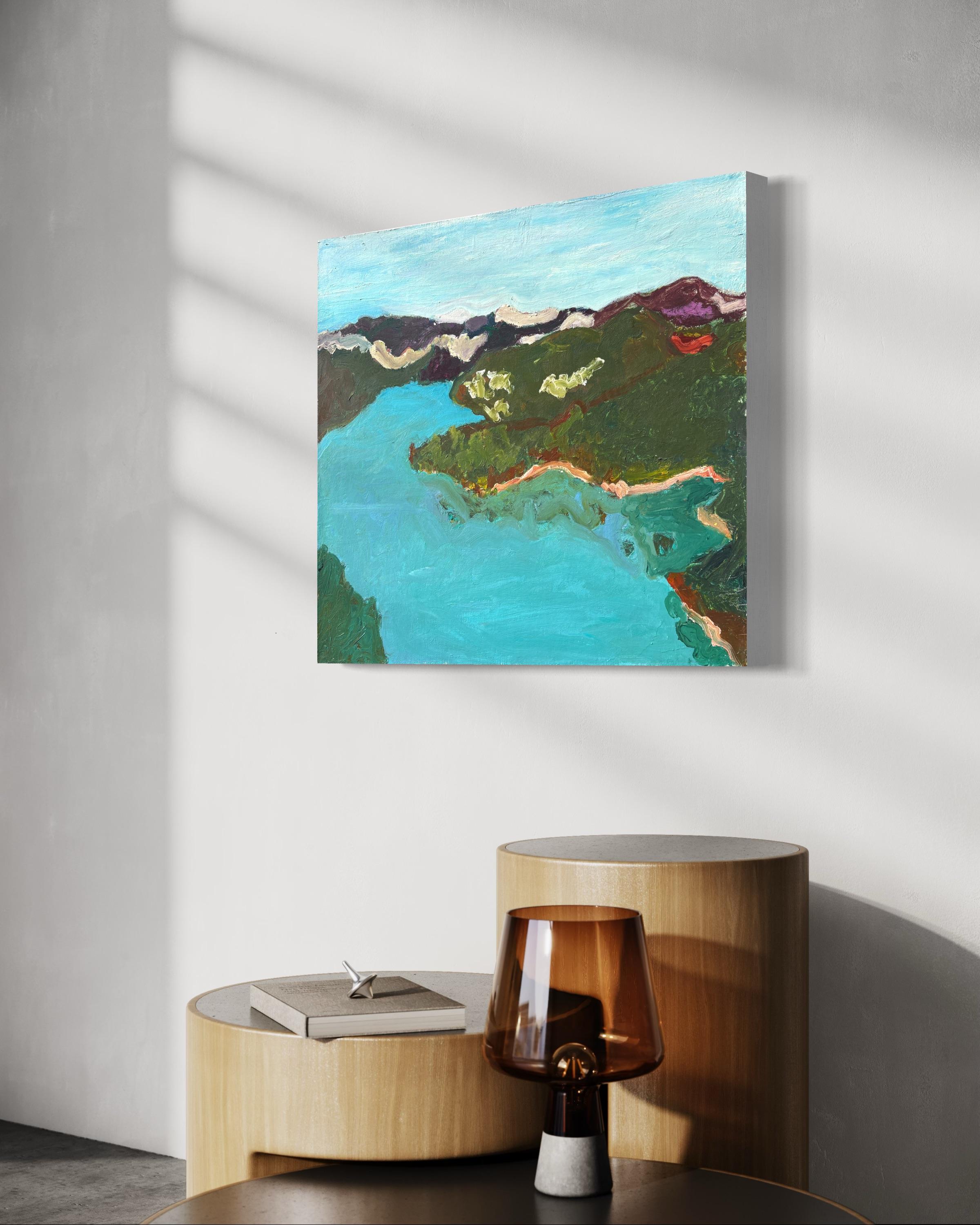 'Hudson River' by Betsy Podlach - Contemporary Fauvist Landscape River Painting For Sale 7
