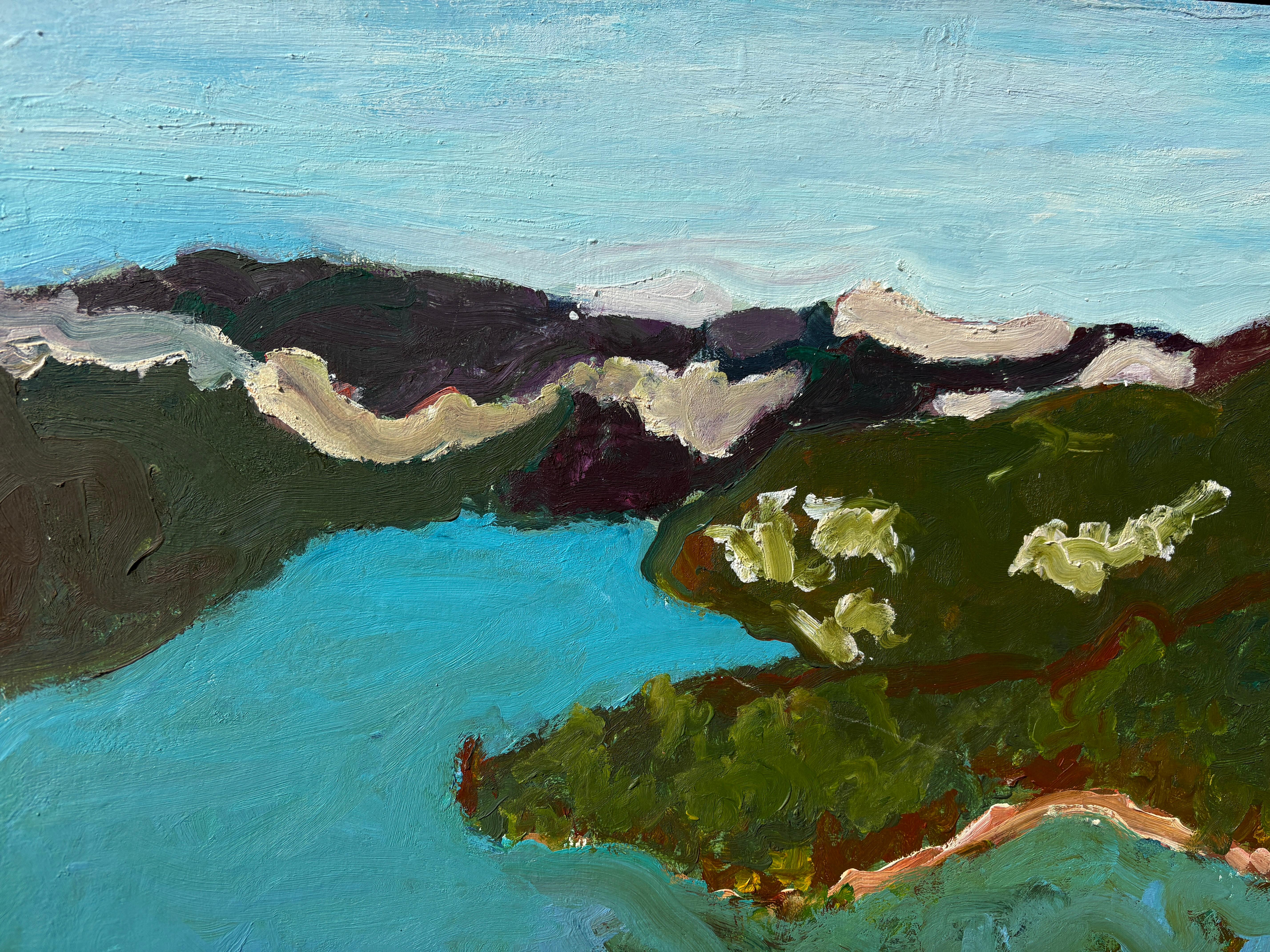'Hudson River' by Betsy Podlach - Contemporary Fauvist Landscape River Painting For Sale 1