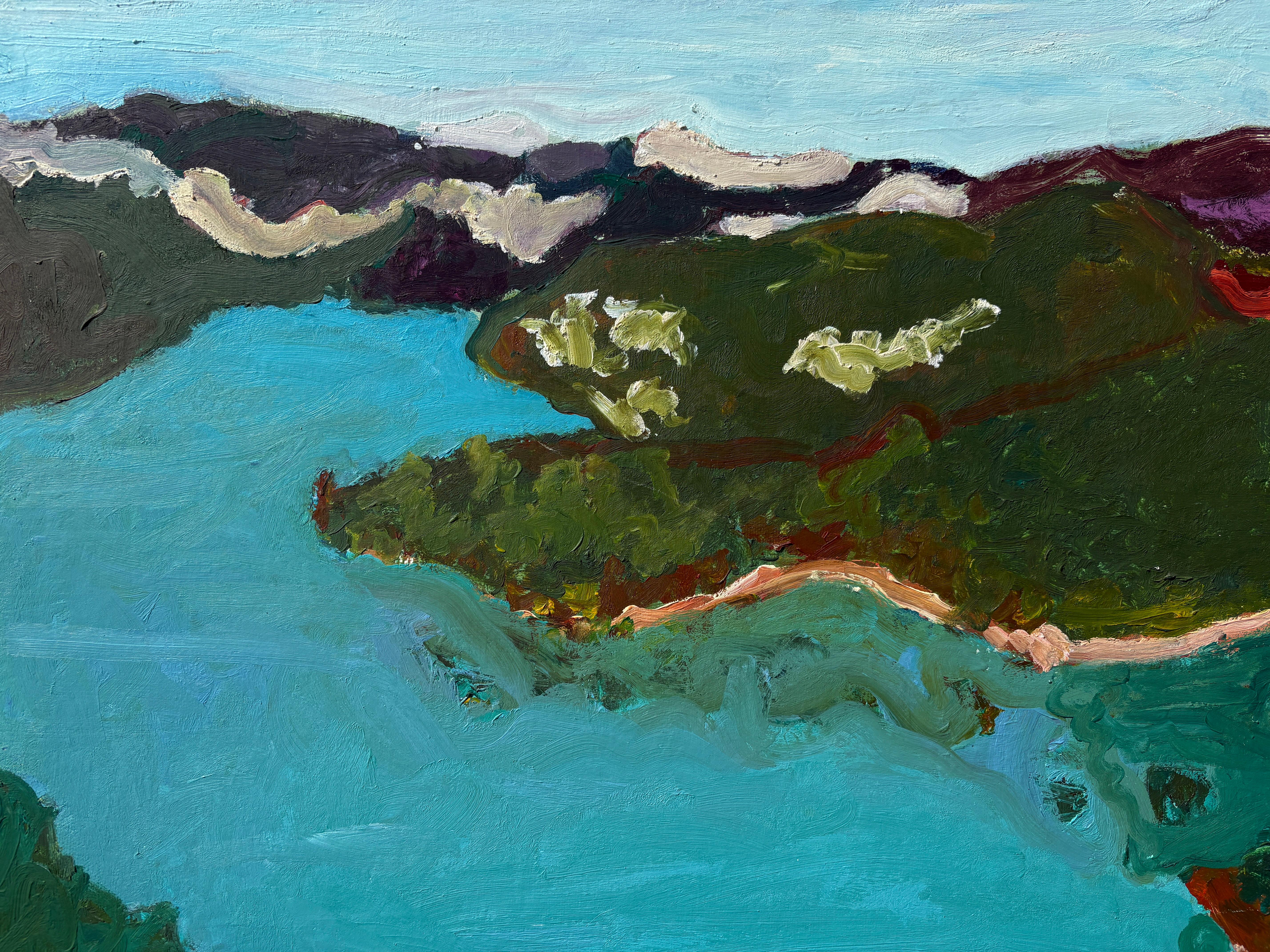 'Hudson River' by Betsy Podlach - Contemporary Fauvist Landscape River Painting For Sale 2