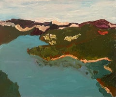 „Hudson River“ von Betsy Podlach – farbenfrohe, leuchtende, impressionistische Landschaft