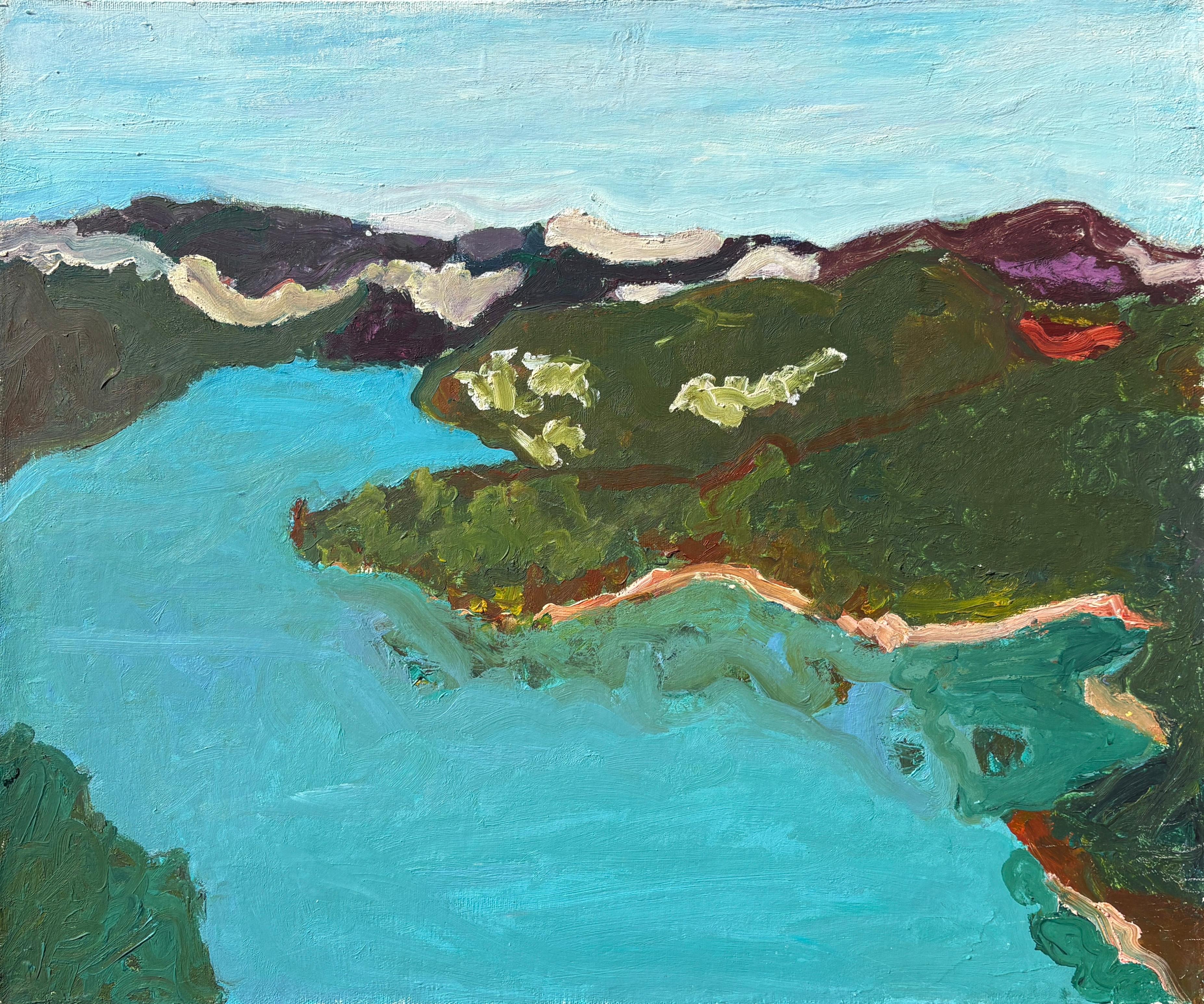 Río Hudson" de Betsy Podlach - Pintura fauvista contemporánea de paisaje fluvial
