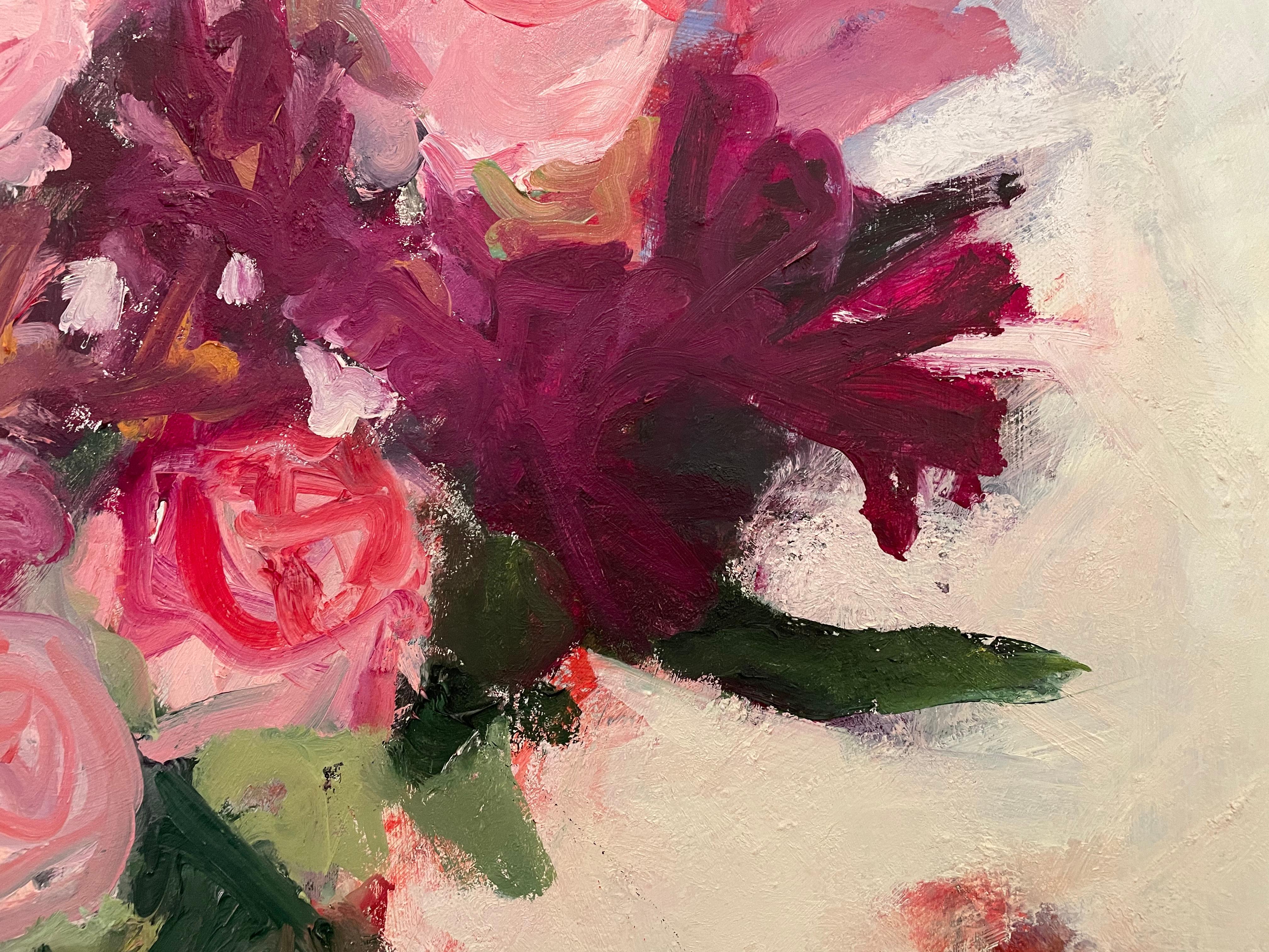 'Roses' by Betsy Podlach - Red and Pink Flowers - Still-Life Oil Painting For Sale 3