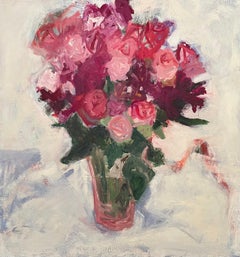 Roses" par Betsy Podlach - Fleurs rouges et roses - Nature morte à l'huile