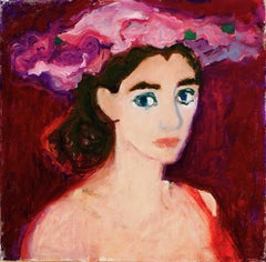  "Self-Portrait with Pink Hat" Oil On Canvas 28"x28" by Betsy Podlach
