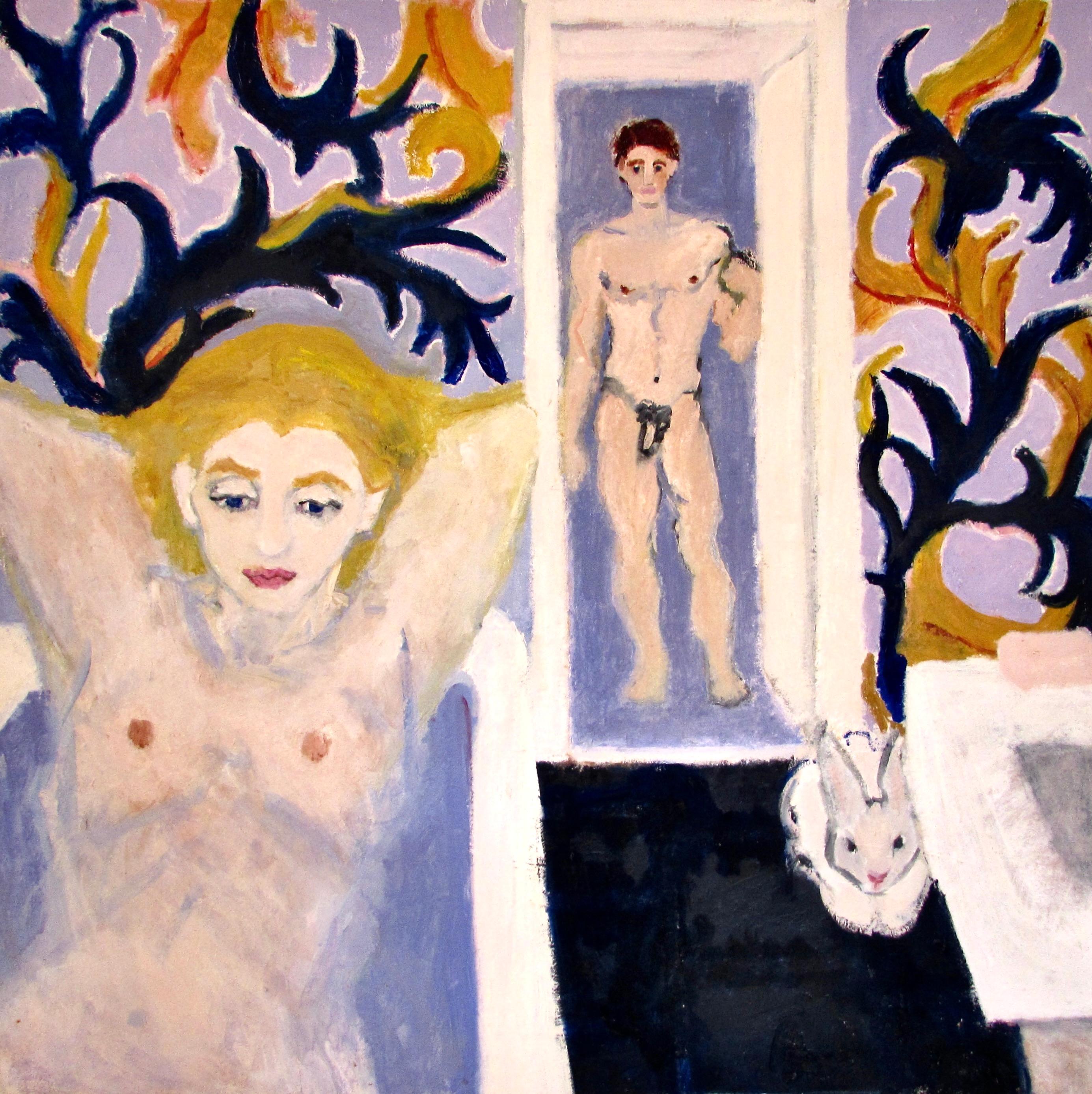 'The Couple and the Bunny' by Betsy Podlach - Fauvist Figurative Nude Painting