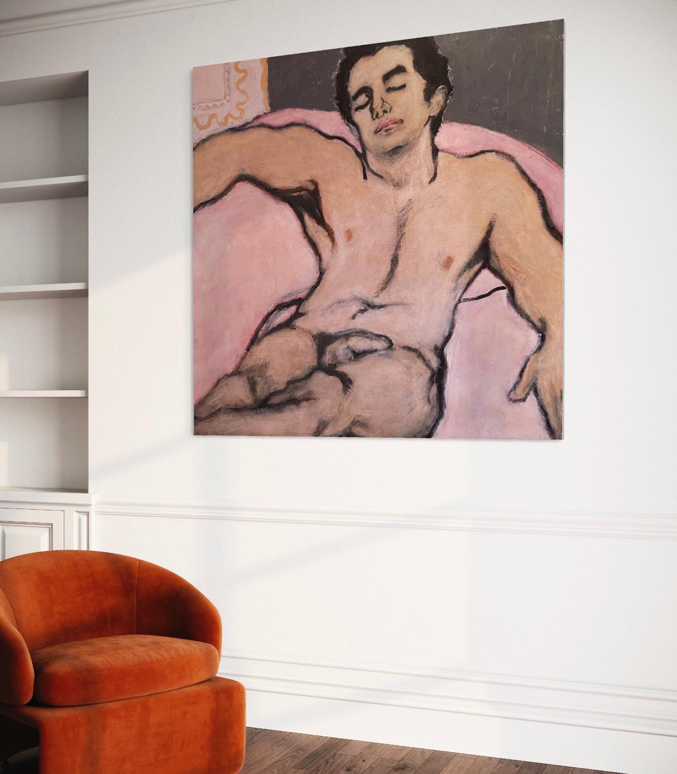 'Young Man in Repose' by Podlach - Large Figurative Nude Young Man Painting  For Sale 6