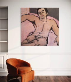 Young Man in Repose' by Podlach - Grande peinture de nu intime masculin