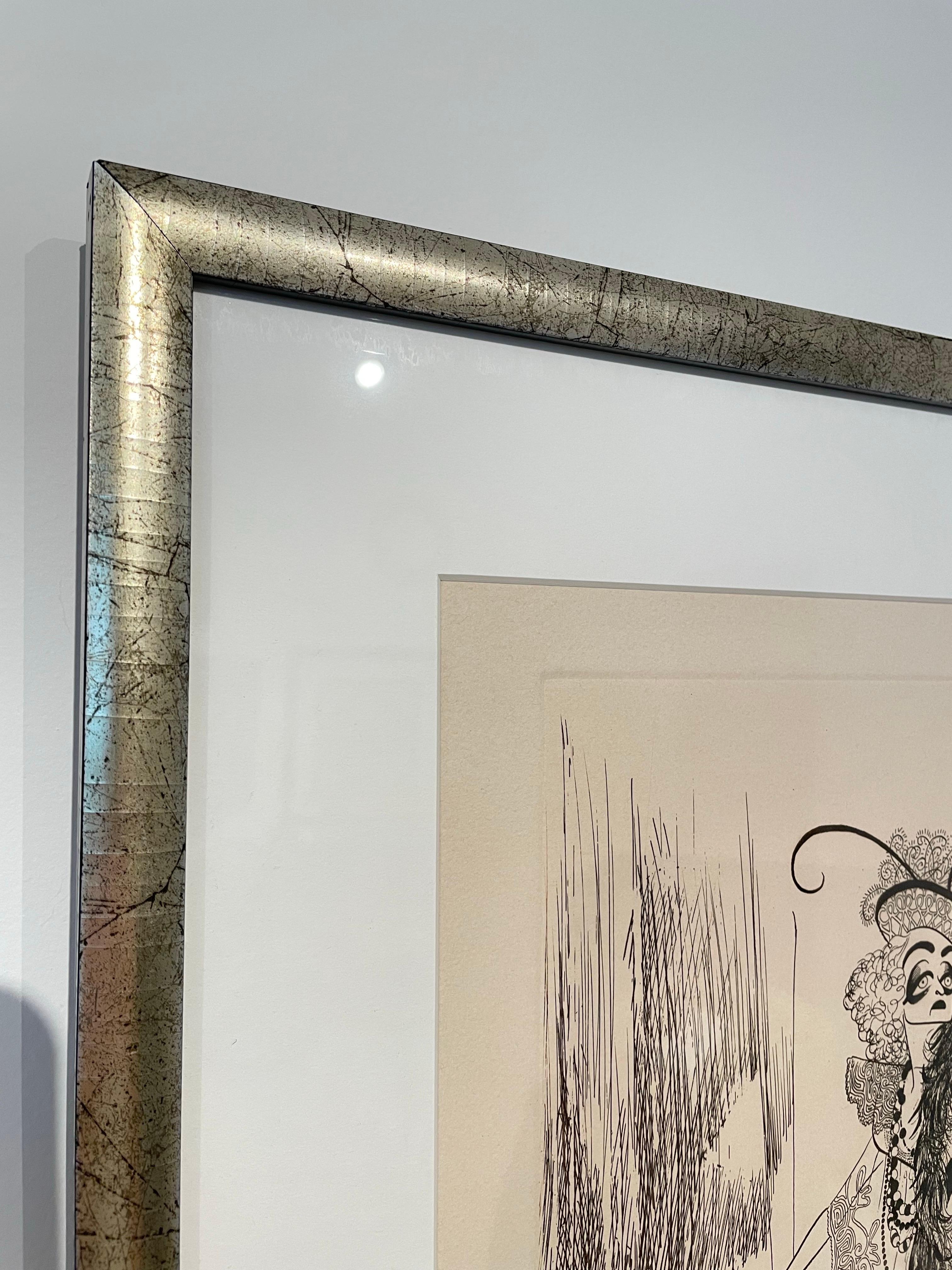 Grabado de Bette Davis por el artista Al Hirschfeld (1903-2003)
Firmado a mano y numerado 21 de 150. En 1979 se produjo un número muy limitado de grabados. 
Enmarcado a medida en un marco de madera plateado