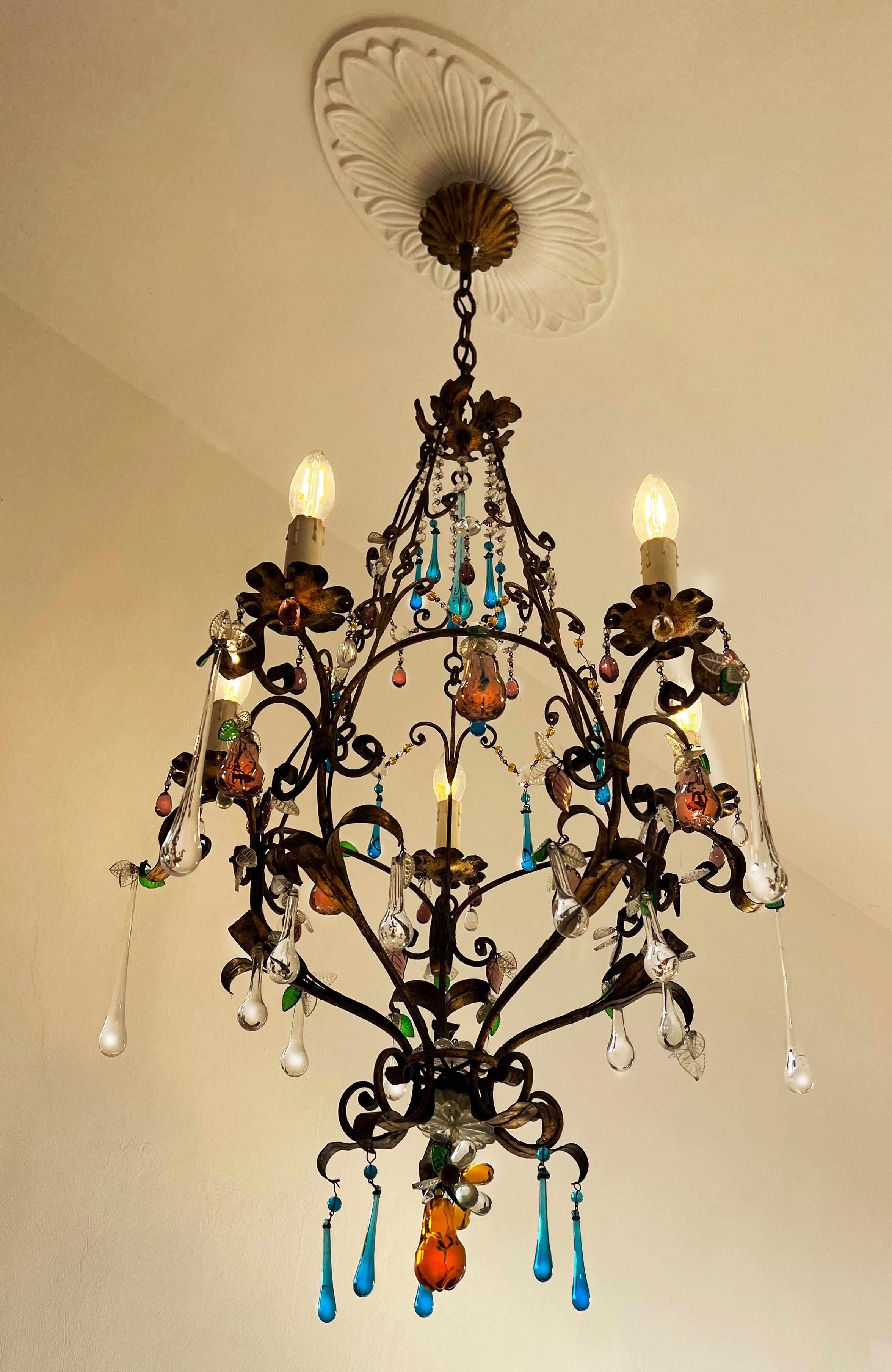 Mid-20th Century Bette Davis Fruits Murano Chandelier 1950s For Sale