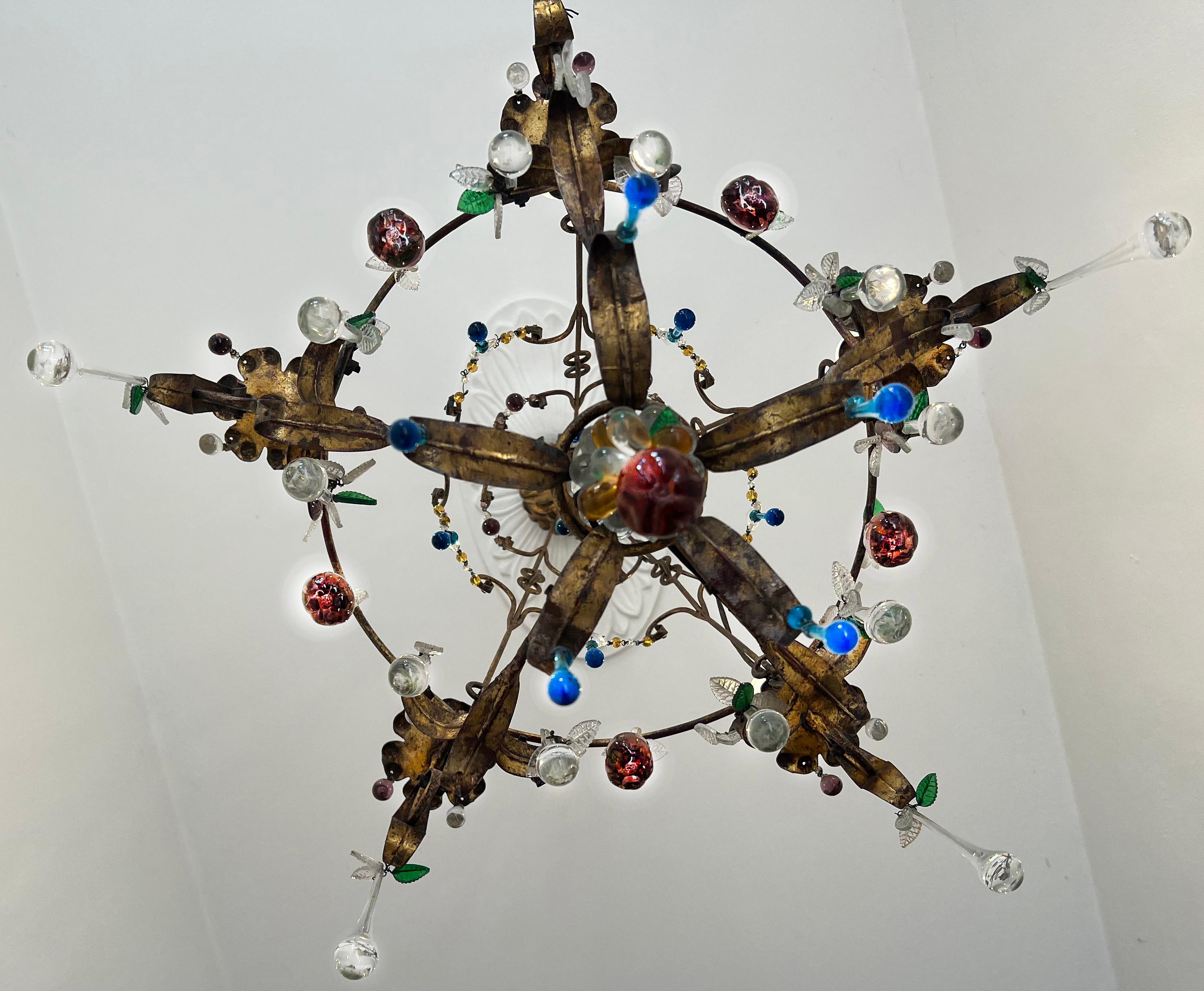 Metal Bette Davis Fruits Murano Chandelier 1950s For Sale