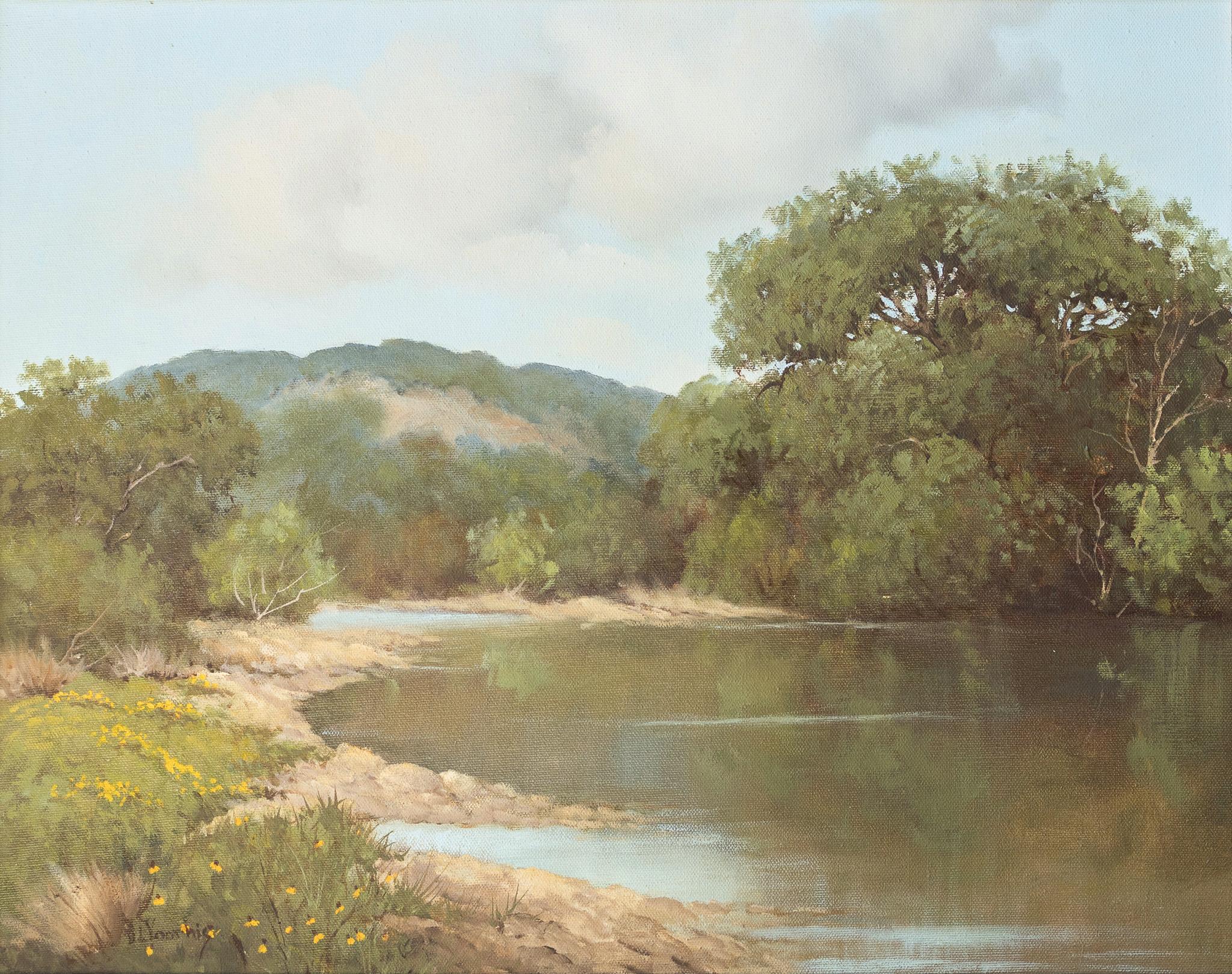Bette Lou Voorhis Landscape Painting - "River Landscape" Texas Hill Country Nature Scene