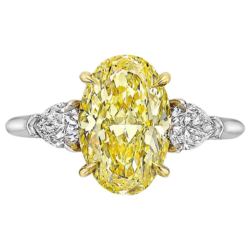 Betteridge 3.32 Carat Fancy Intense Yellow Oval Diamond Engagement Ring